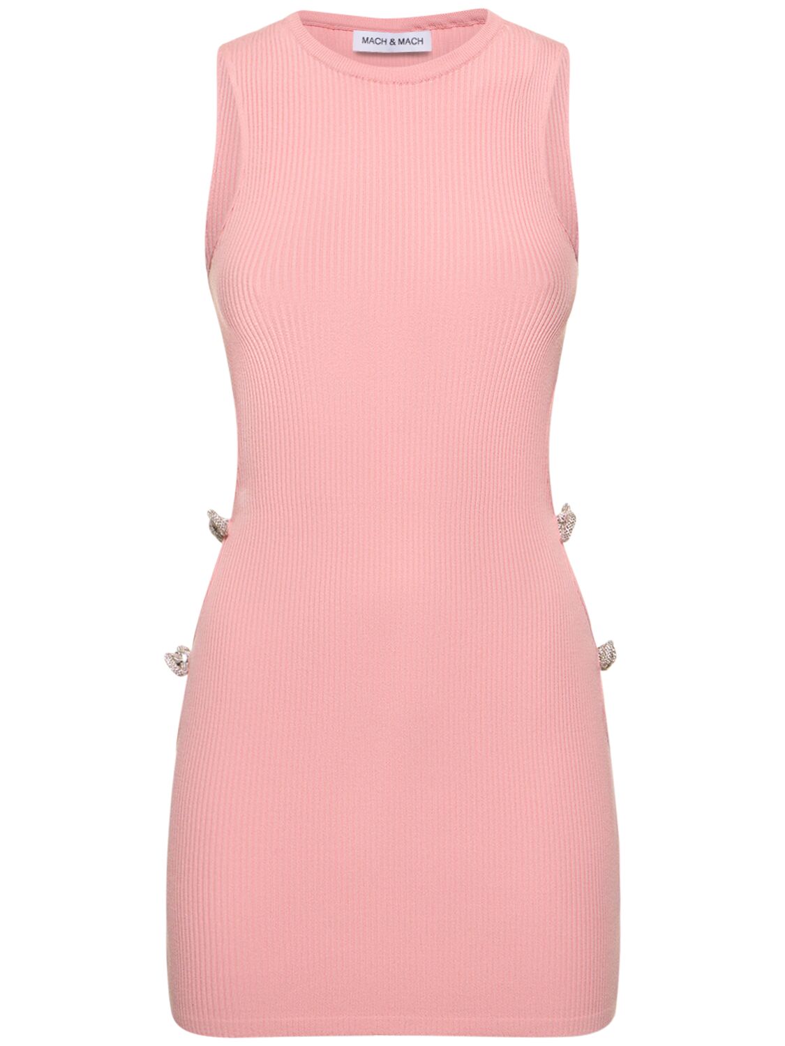 Shop Mach & Mach Embellished Stretch Knit Mini Dress In Pink