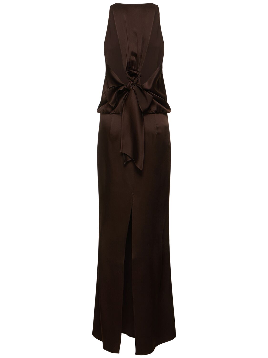 Shop Blumarine Sleeveless Satin Long Dress In Dark Brown