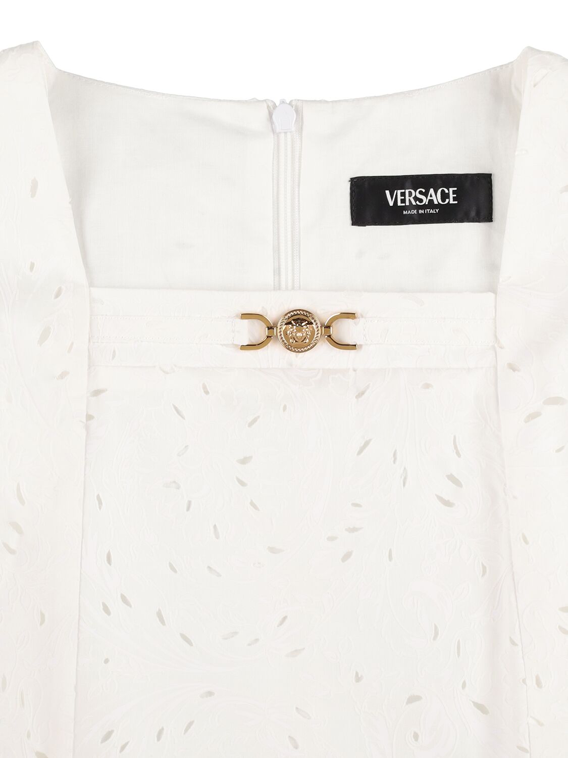 Shop Versace Barocco Poplin Eyelet Lace Dress In White