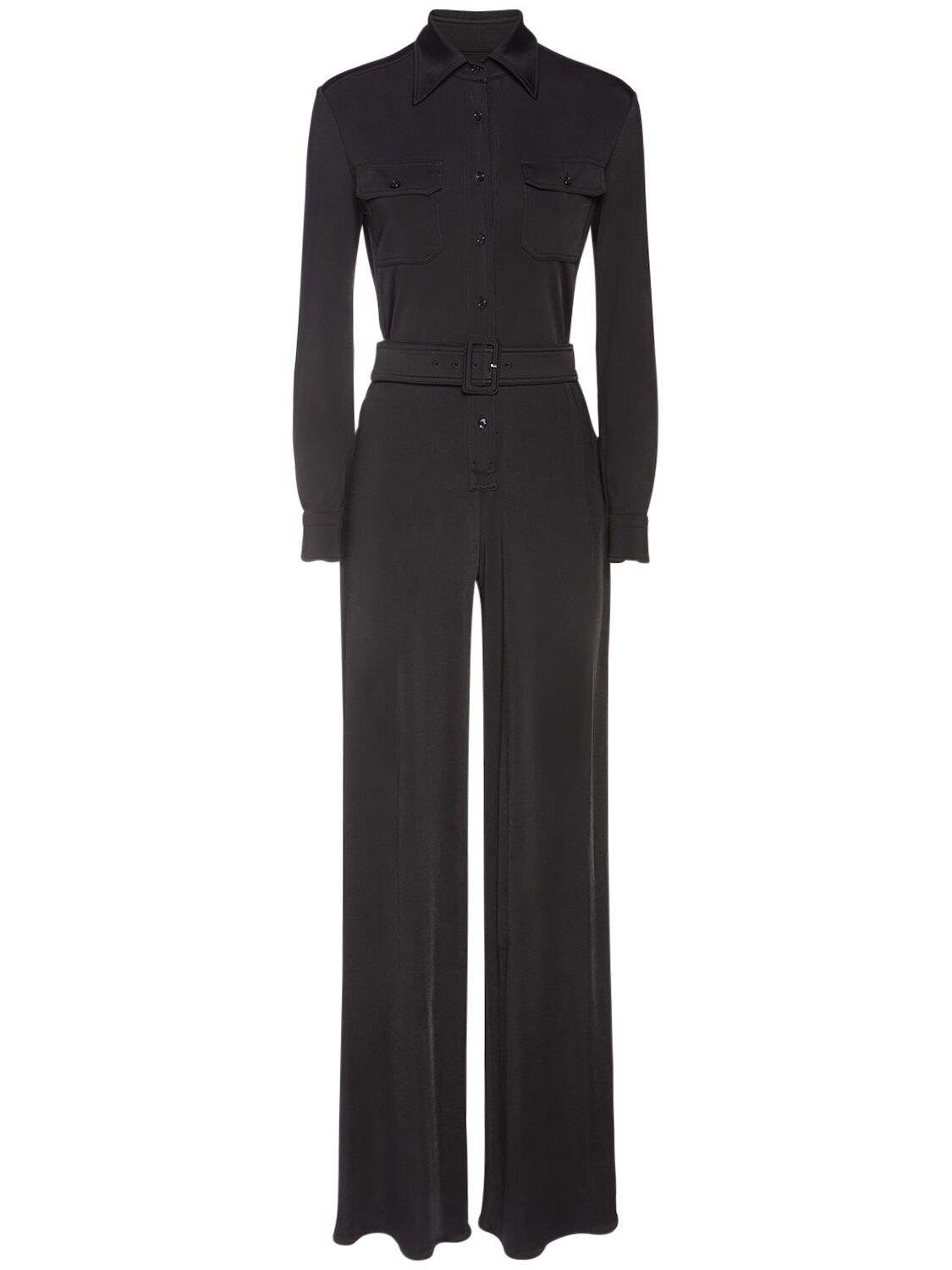 Tom Ford Stretch Satin Long Jumpsuit In Black