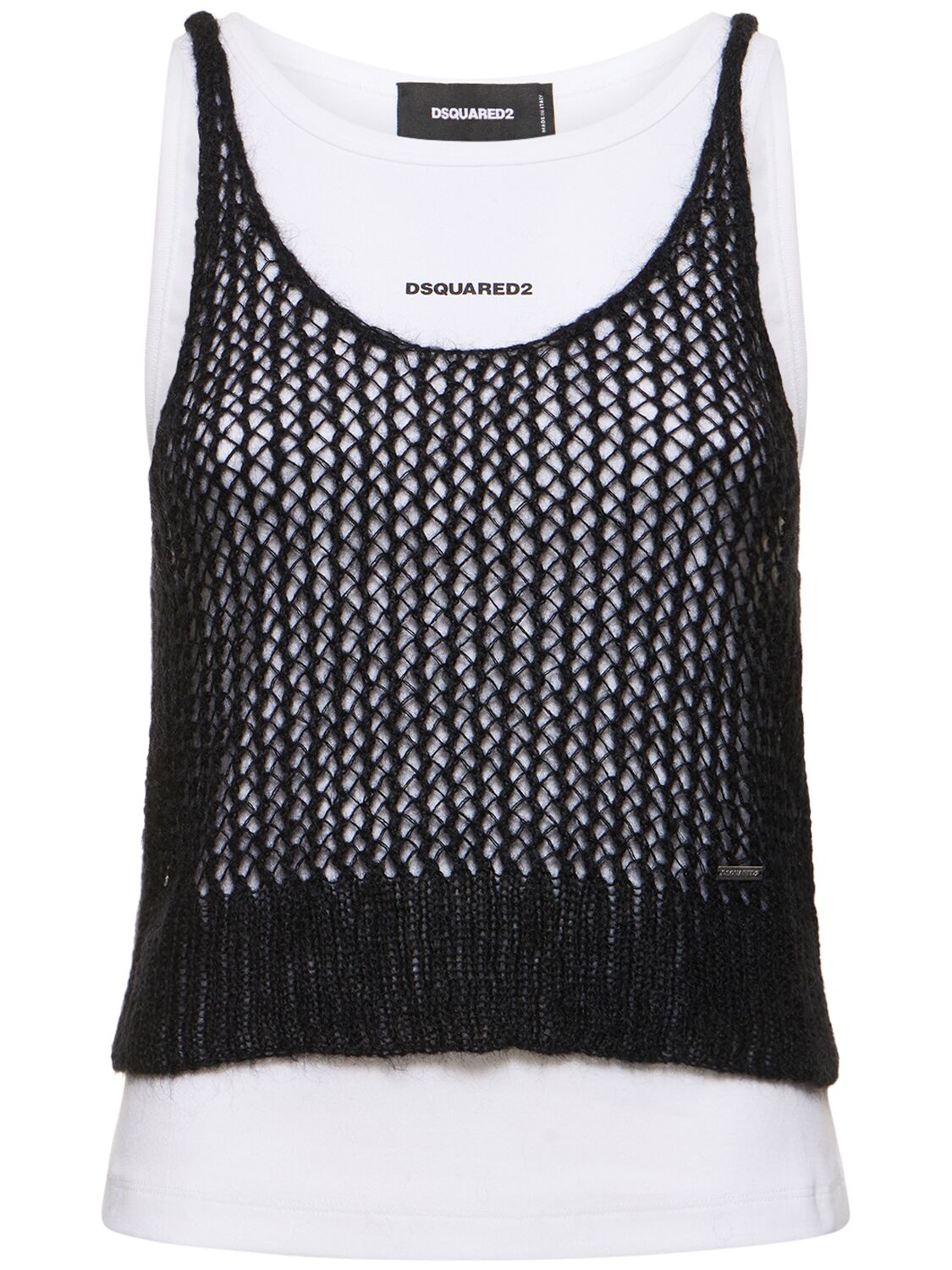 Dsquared2 Layered Mohair Blend & Jersey Tank Top In Black,white
