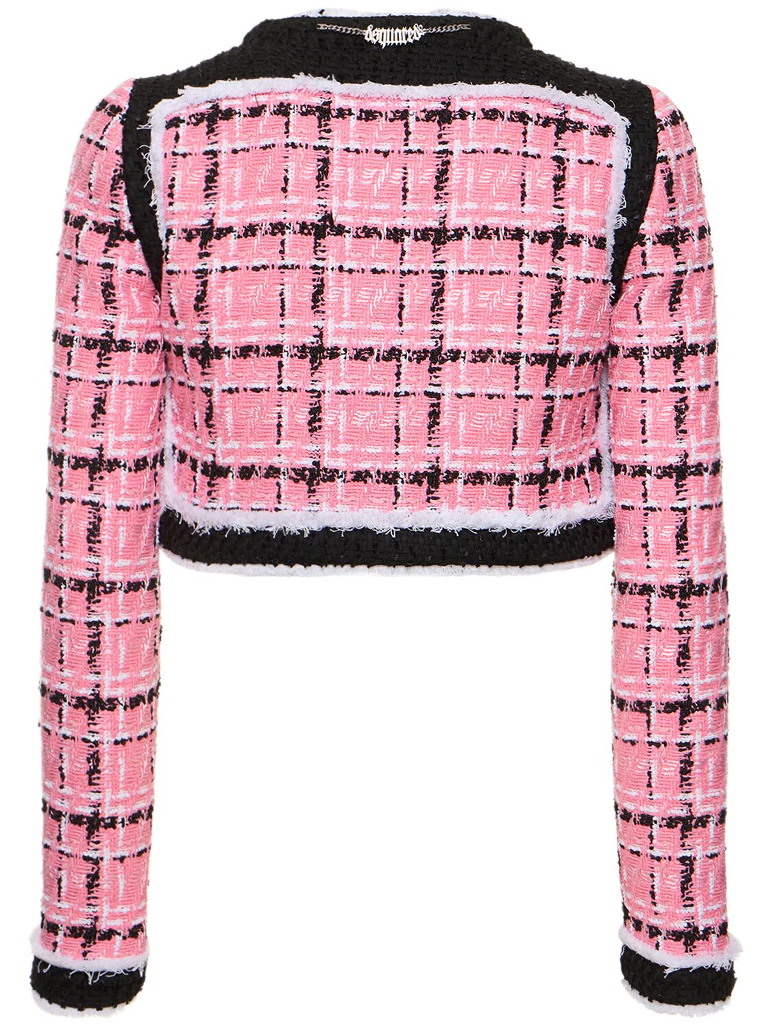 Shop Dsquared2 Bouclé Collarless Cropped Jacket In Pink,multi