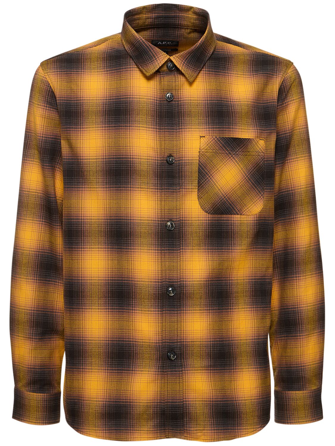Apc Check Print Cotton Flannel Shirt In Mustard
