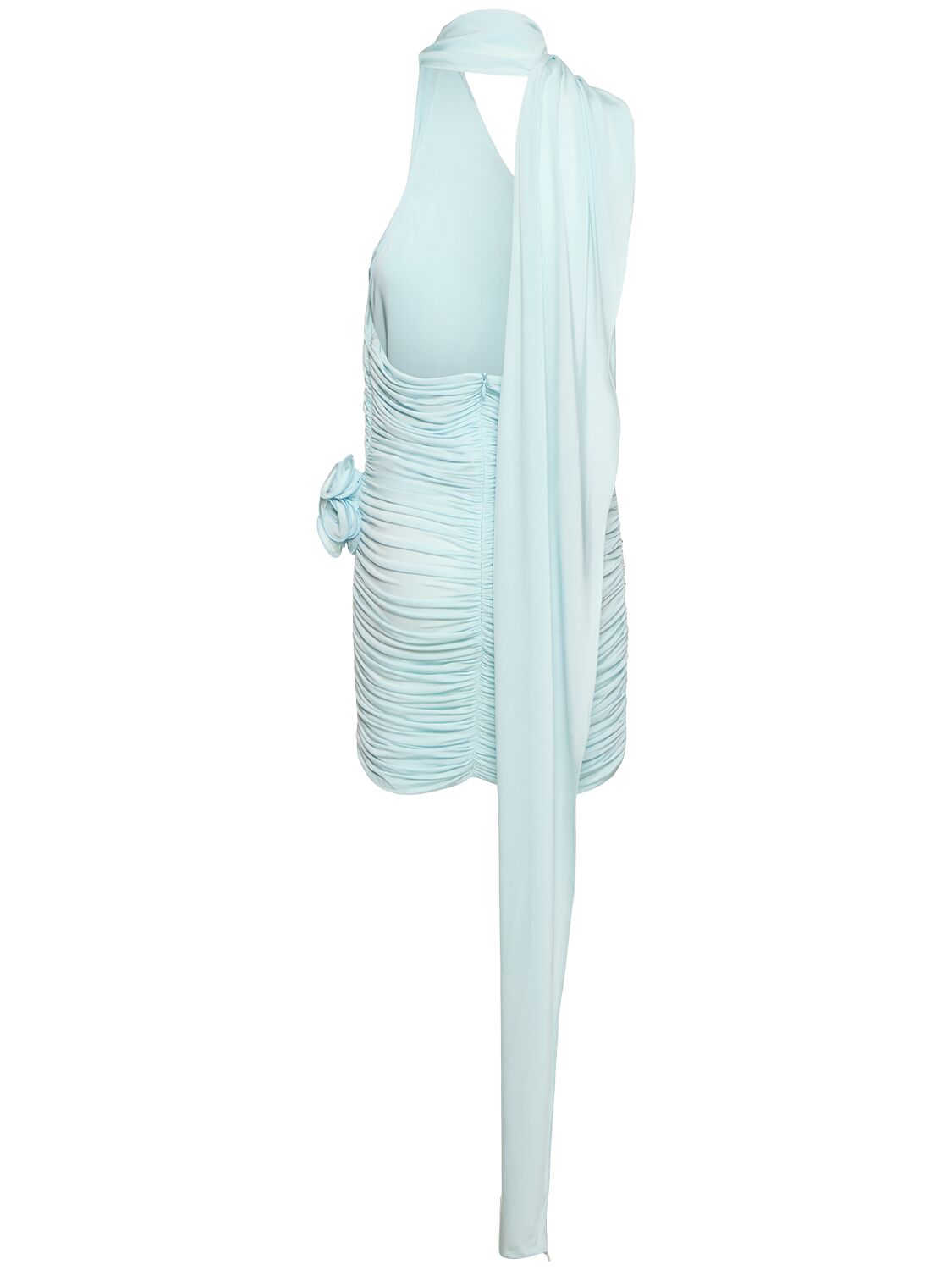 Shop Magda Butrym Draped Jersey Mini Dress W/scarf In Light Blue