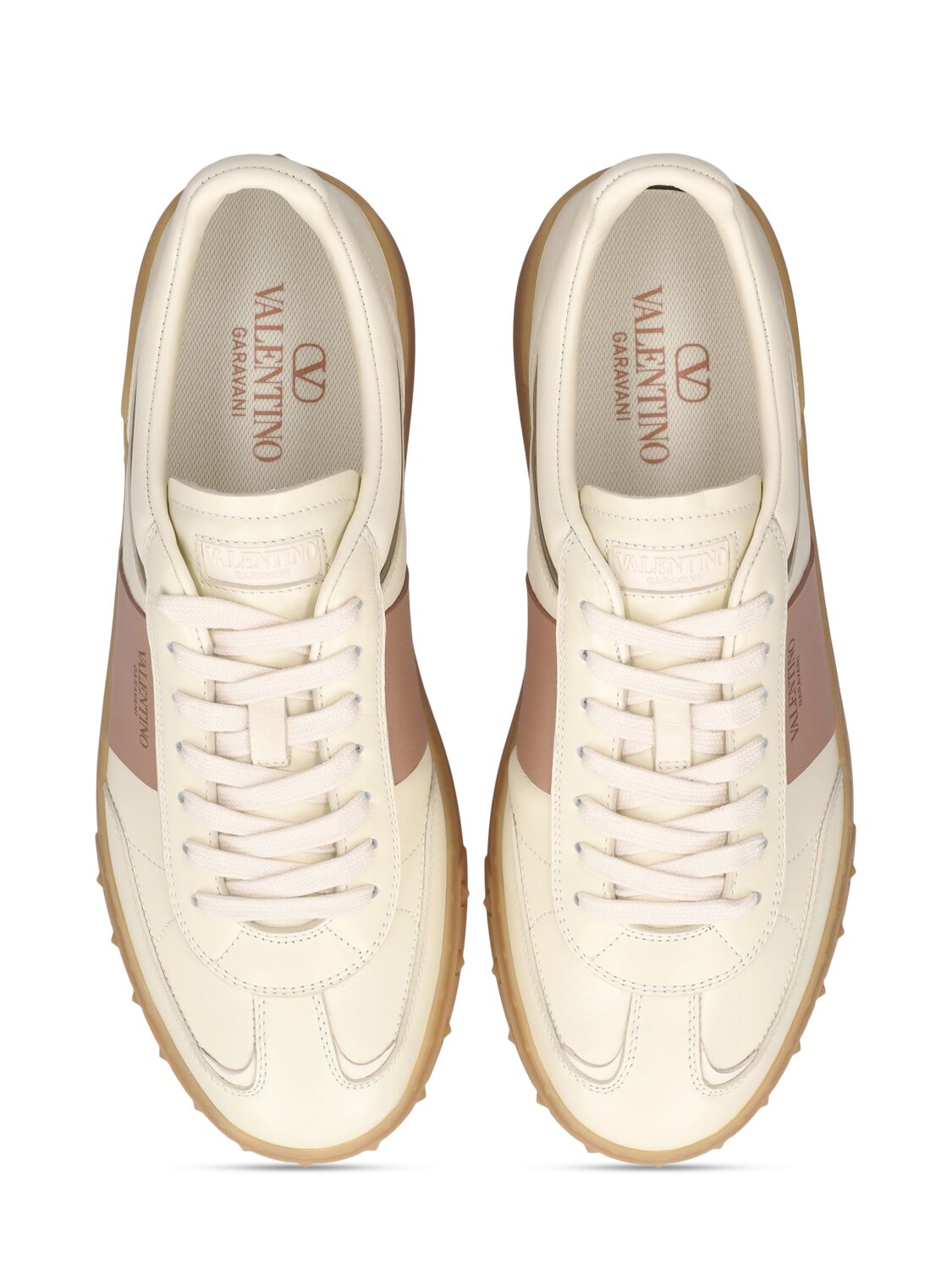 Shop Valentino Upvillage Leather Sneakers In Ivory-blush