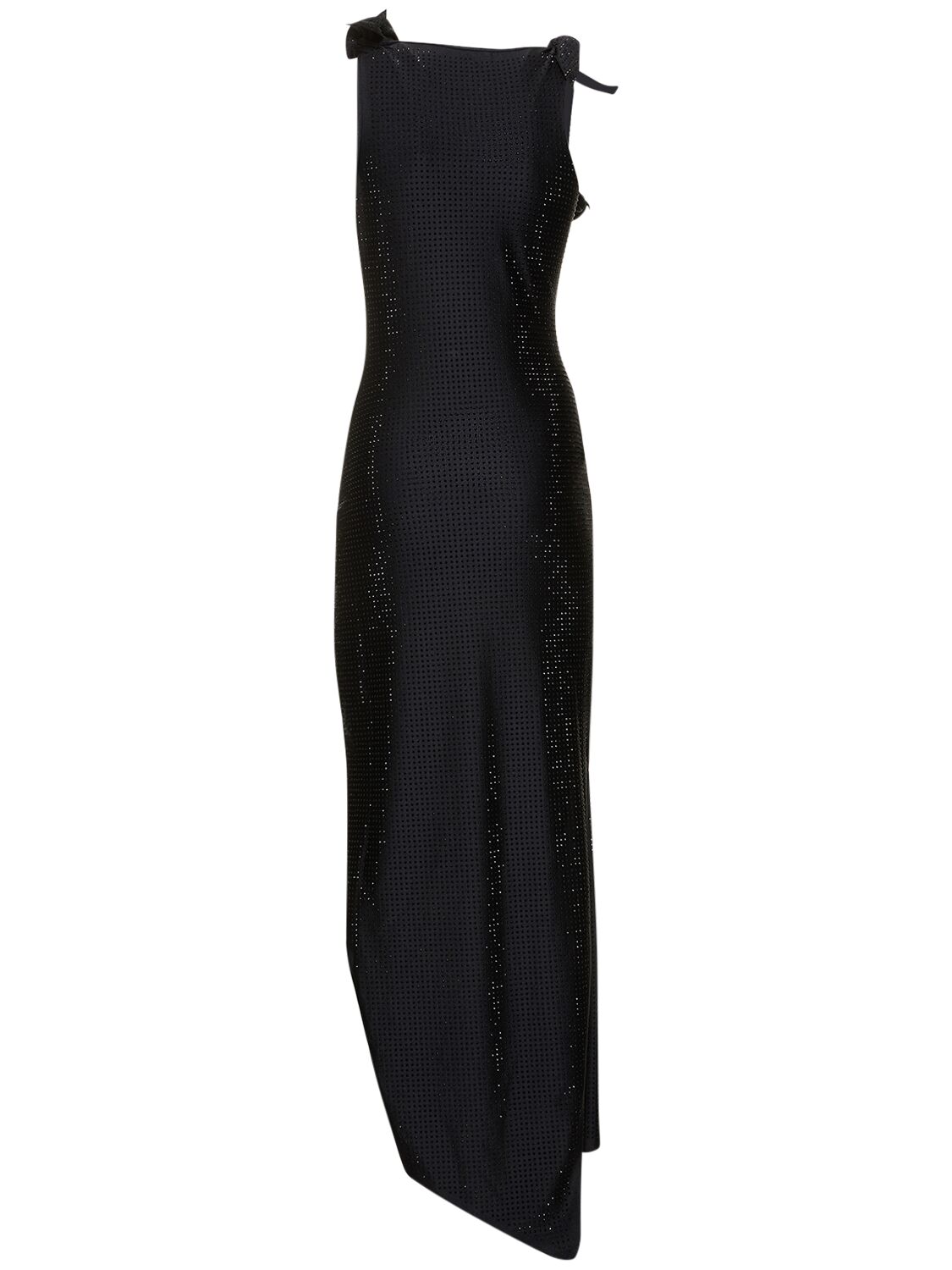 Shop Coperni Embellished Asymmetric Flower Gown In Black