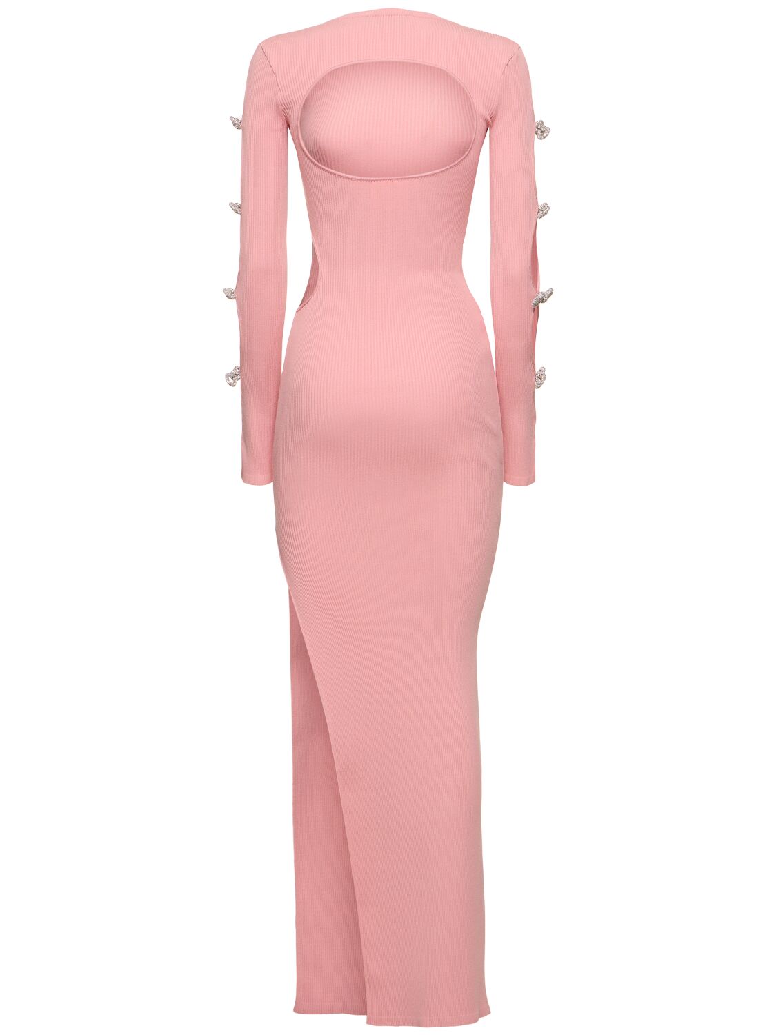 Shop Mach & Mach Embellished Stretch Knit Maxi Dress In Pink