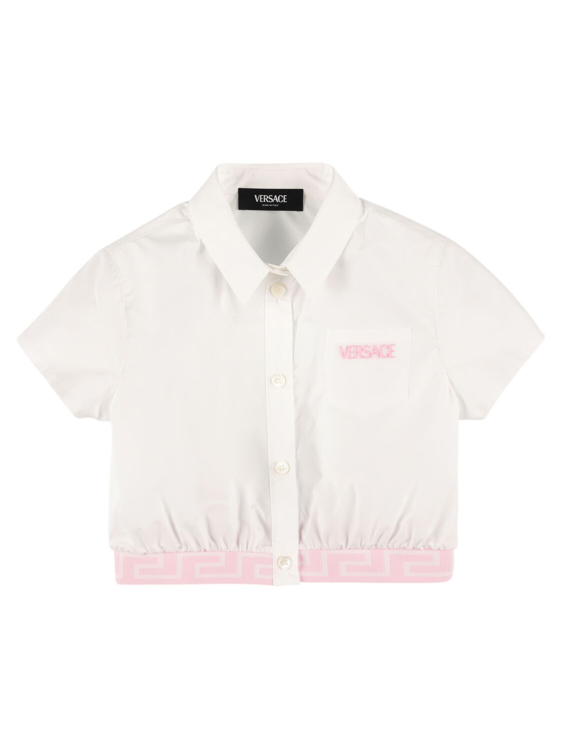 Versace Kids' Embroidered Cotton Poplin Shirt In White,pink