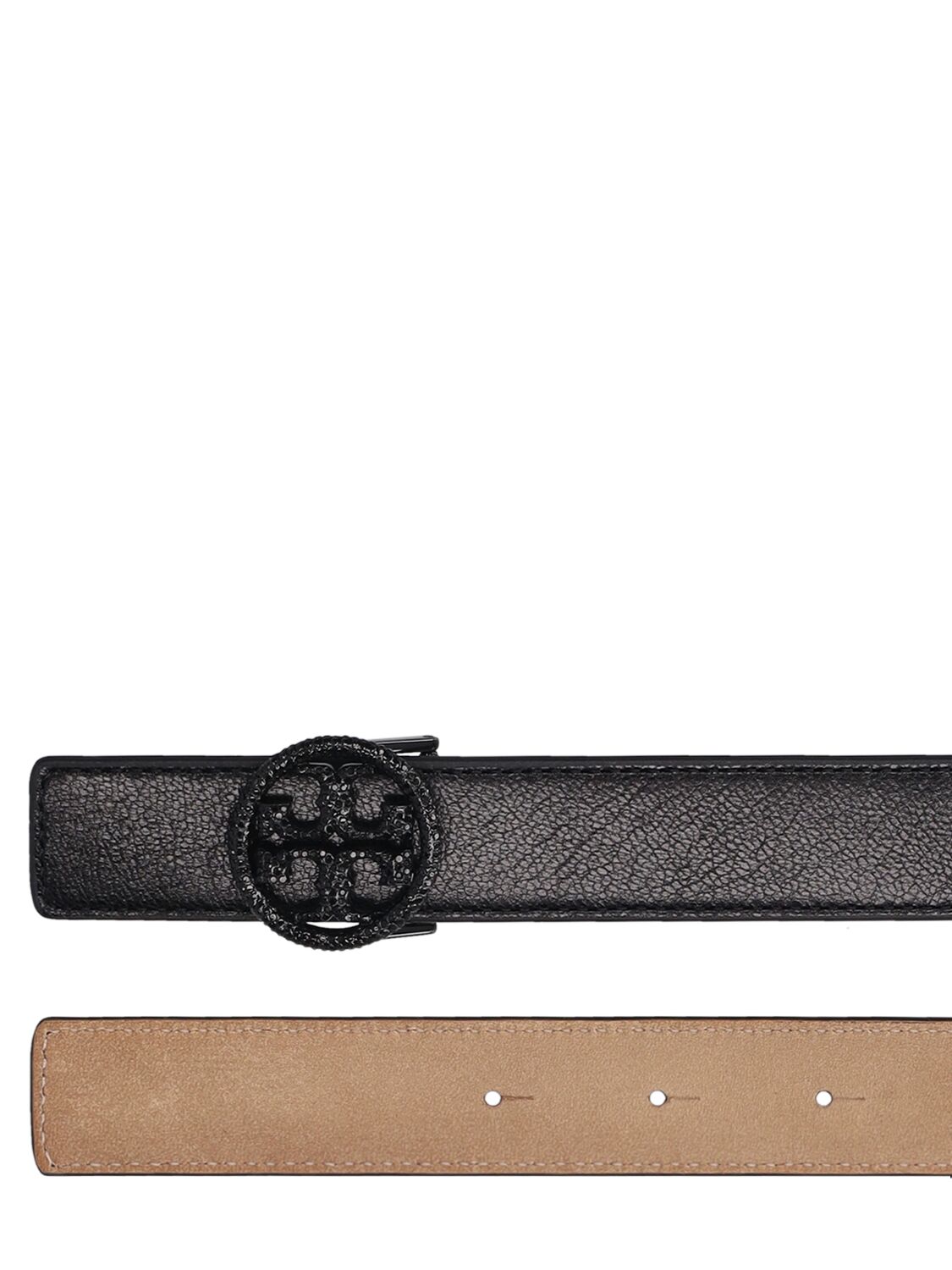 Shop Tory Burch Miller Crystal Embellished Leather Belt In Perfect Black