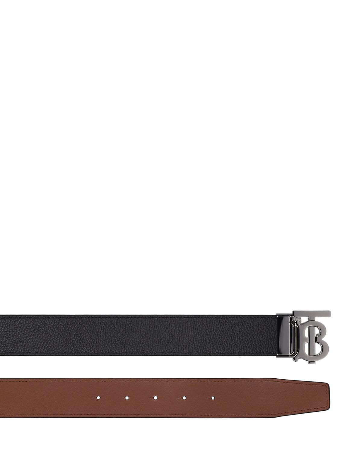 Shop Burberry 35mm Tb Leather Belt In Black,silver