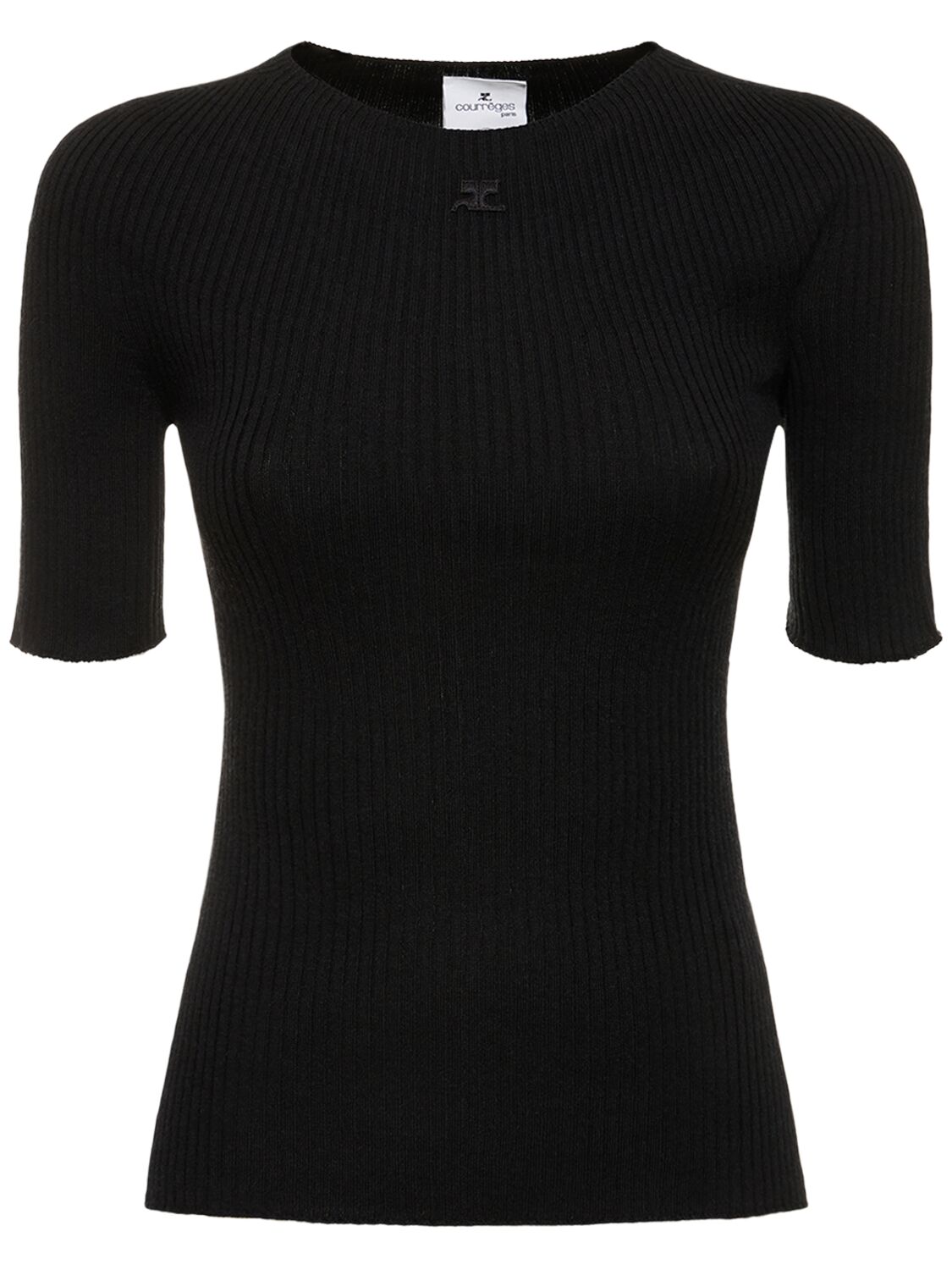 Courrèges Solar Light Rib Cotton & Wool Sweater In Black