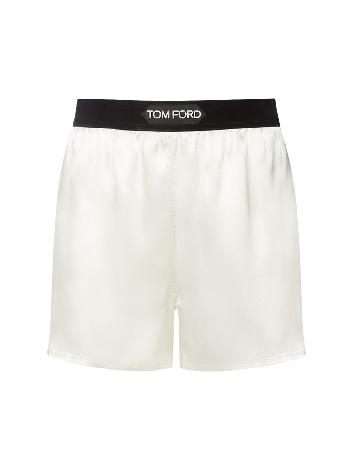 Tom Ford Logo Silk Satin Mini Shorts In White