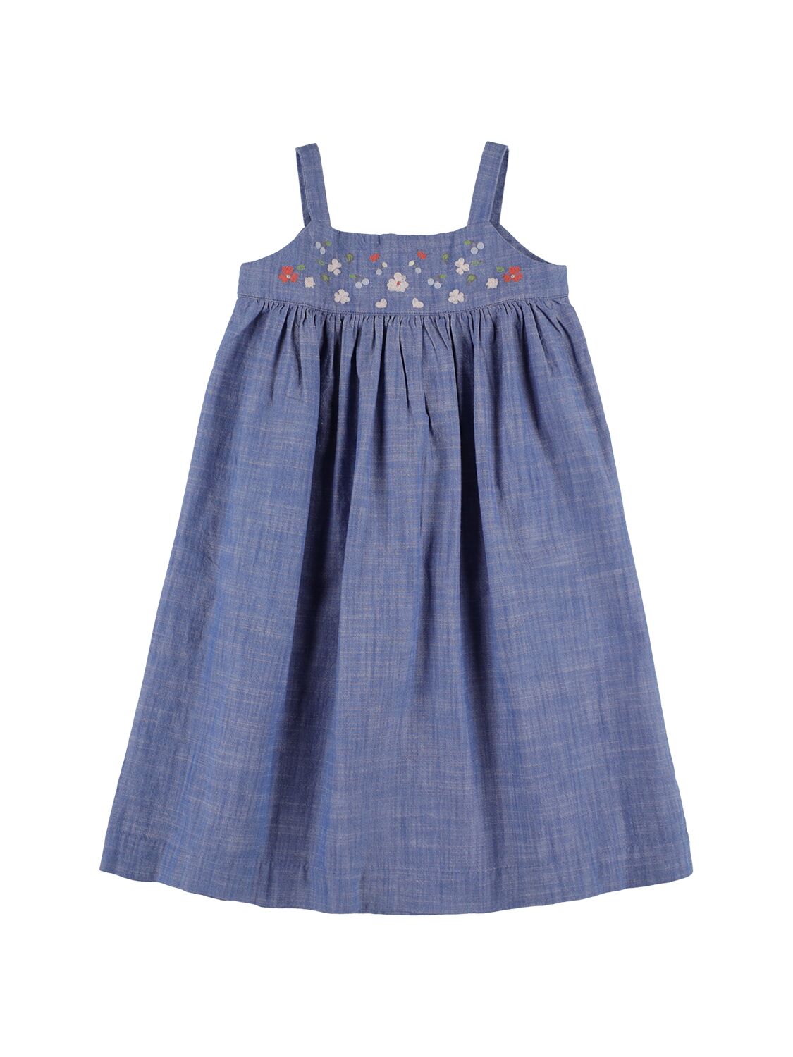 Bonpoint Kids' Cotton Chambray Dress W/embroideries In Blue