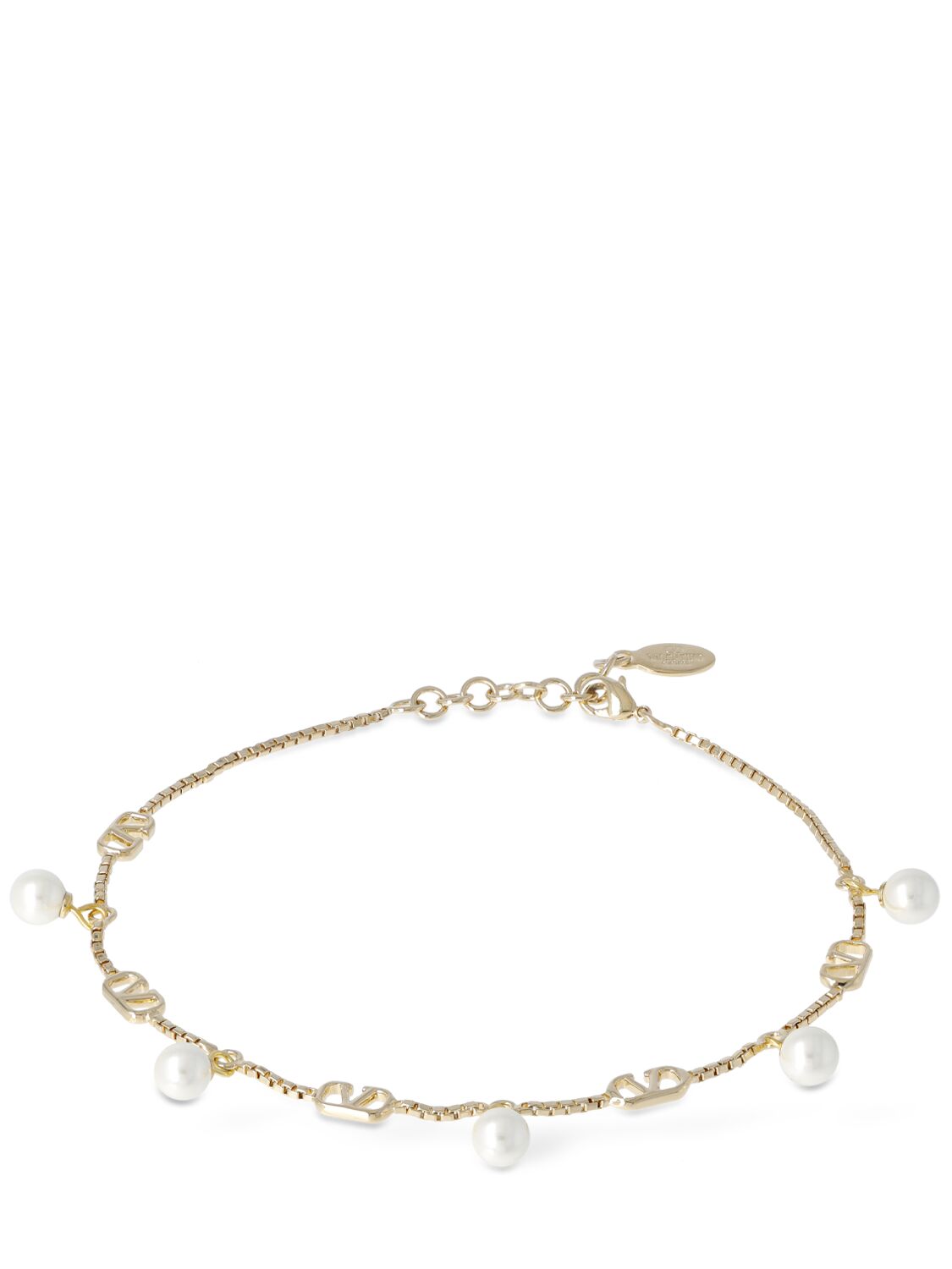 Image of V Logo Signature Faux Pearl Anklet