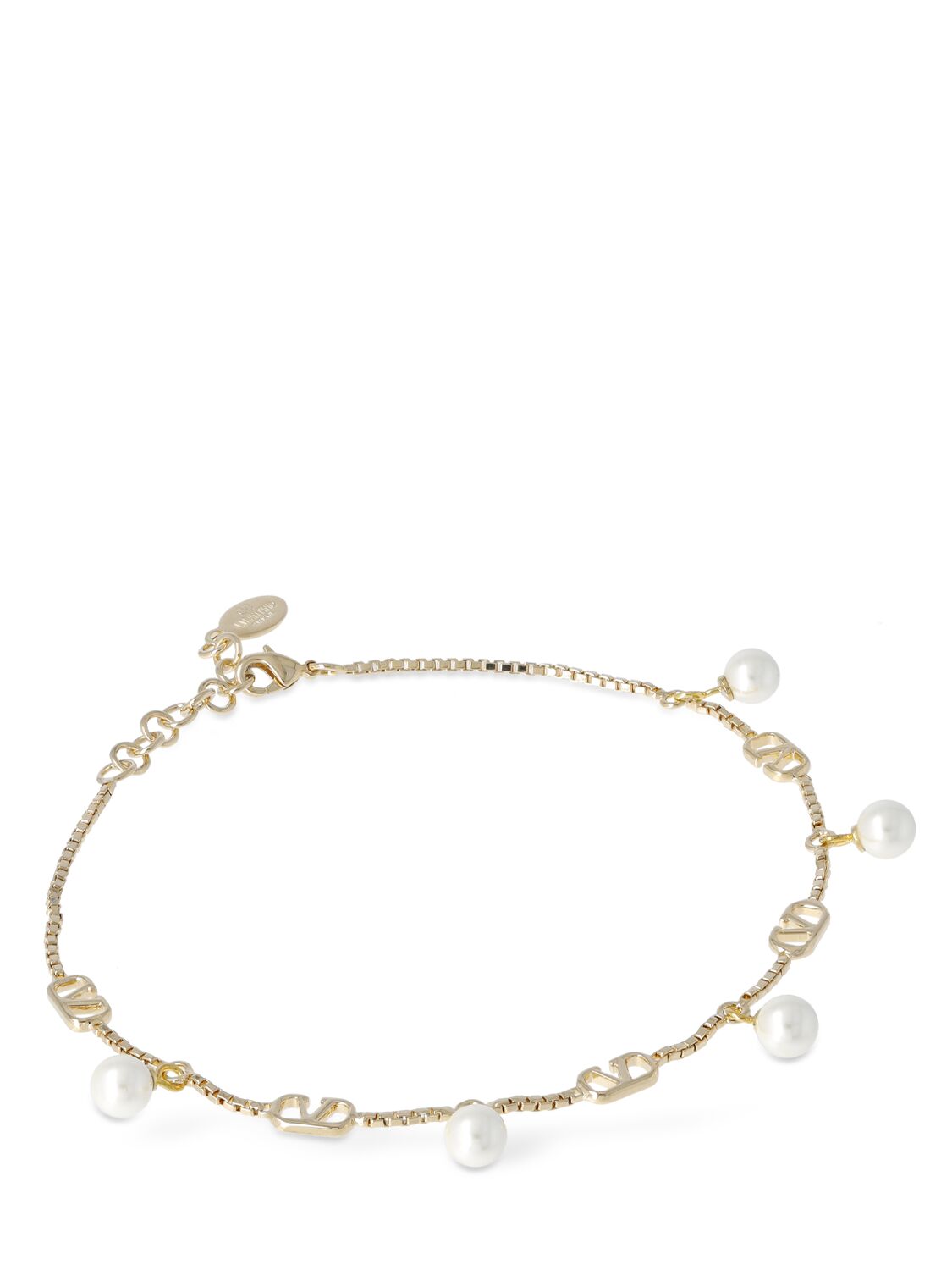 Shop Valentino V Logo Signature Faux Pearl Anklet In Gold,cream