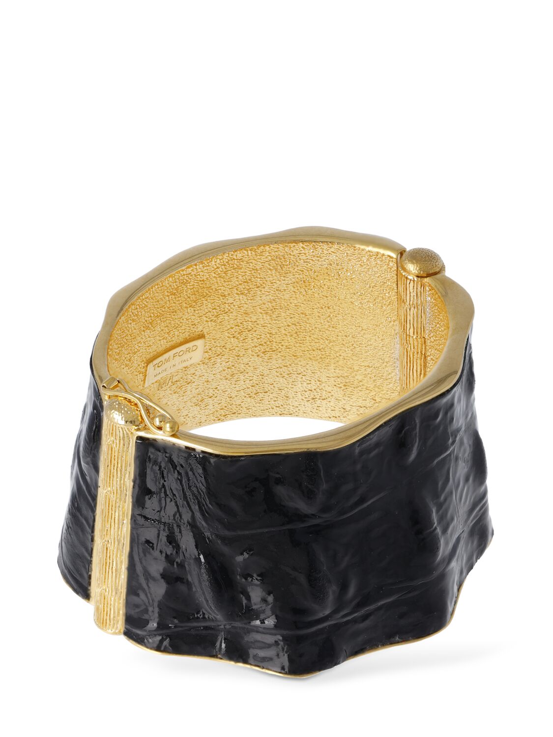 Shop Tom Ford Glossy Croc Cuff Bracelet In Black,gold