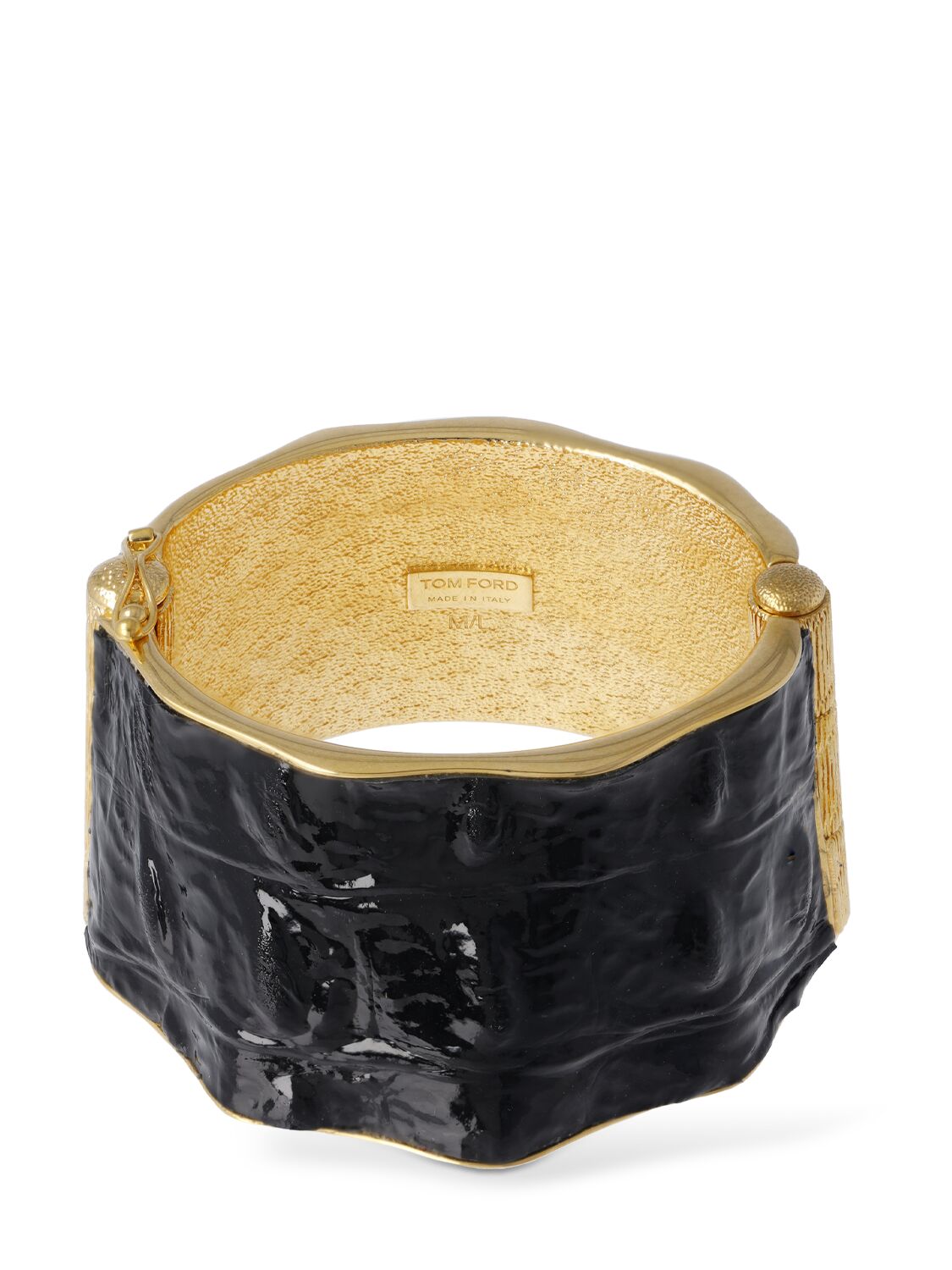Tom Ford Glossy Croc Cuff Bracelet In Black,gold