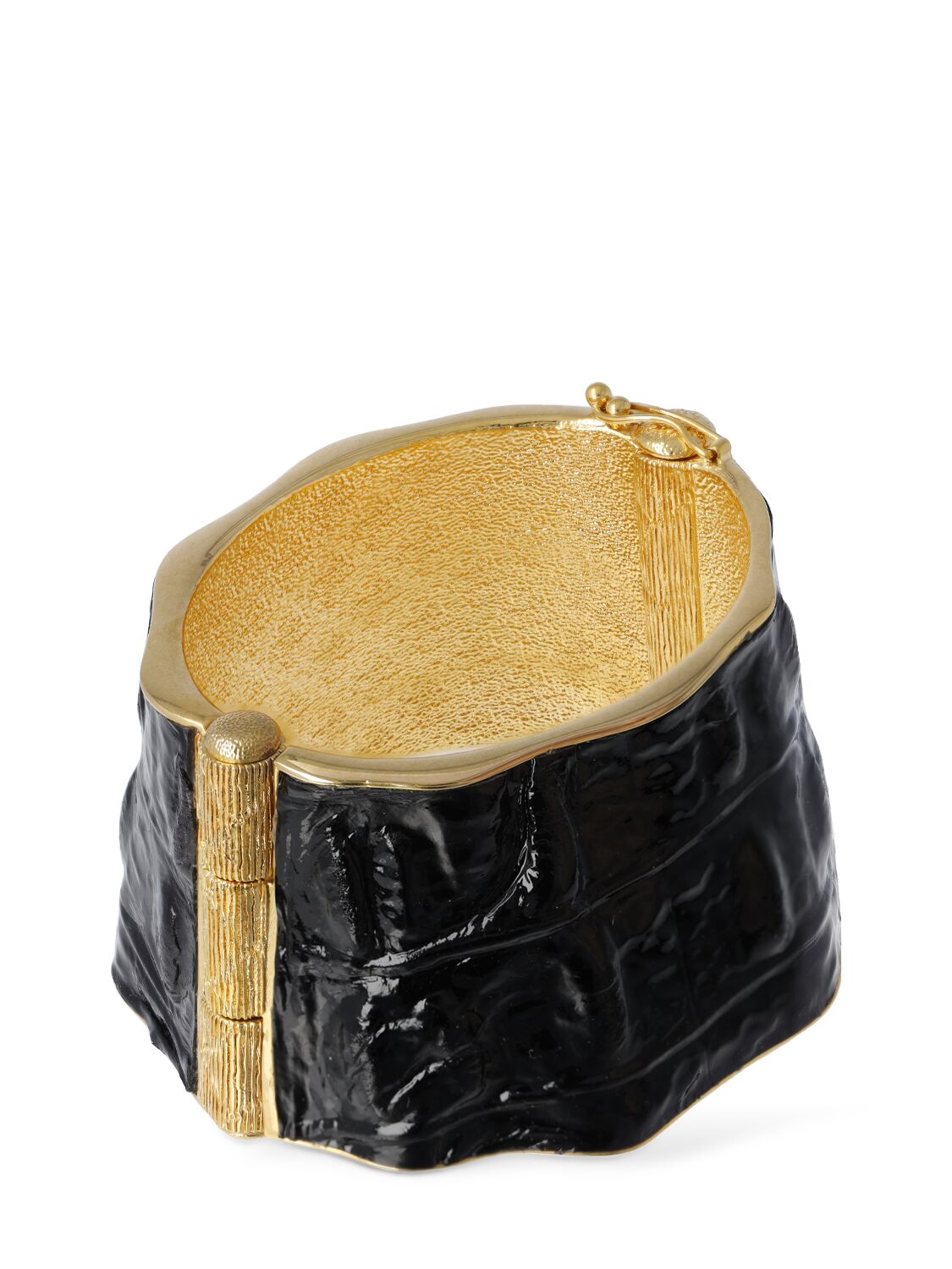 Shop Tom Ford Glossy Croc Cuff Bracelet In Black,gold