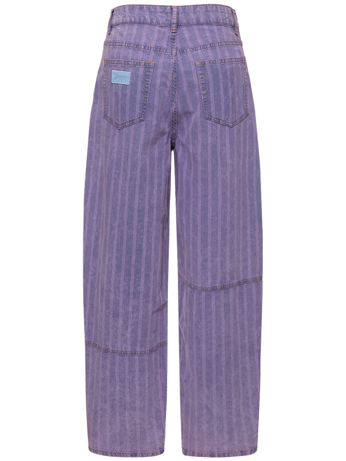 Shop Ganni Striped Light Cotton Denim Jeans In Mid Blue Stone