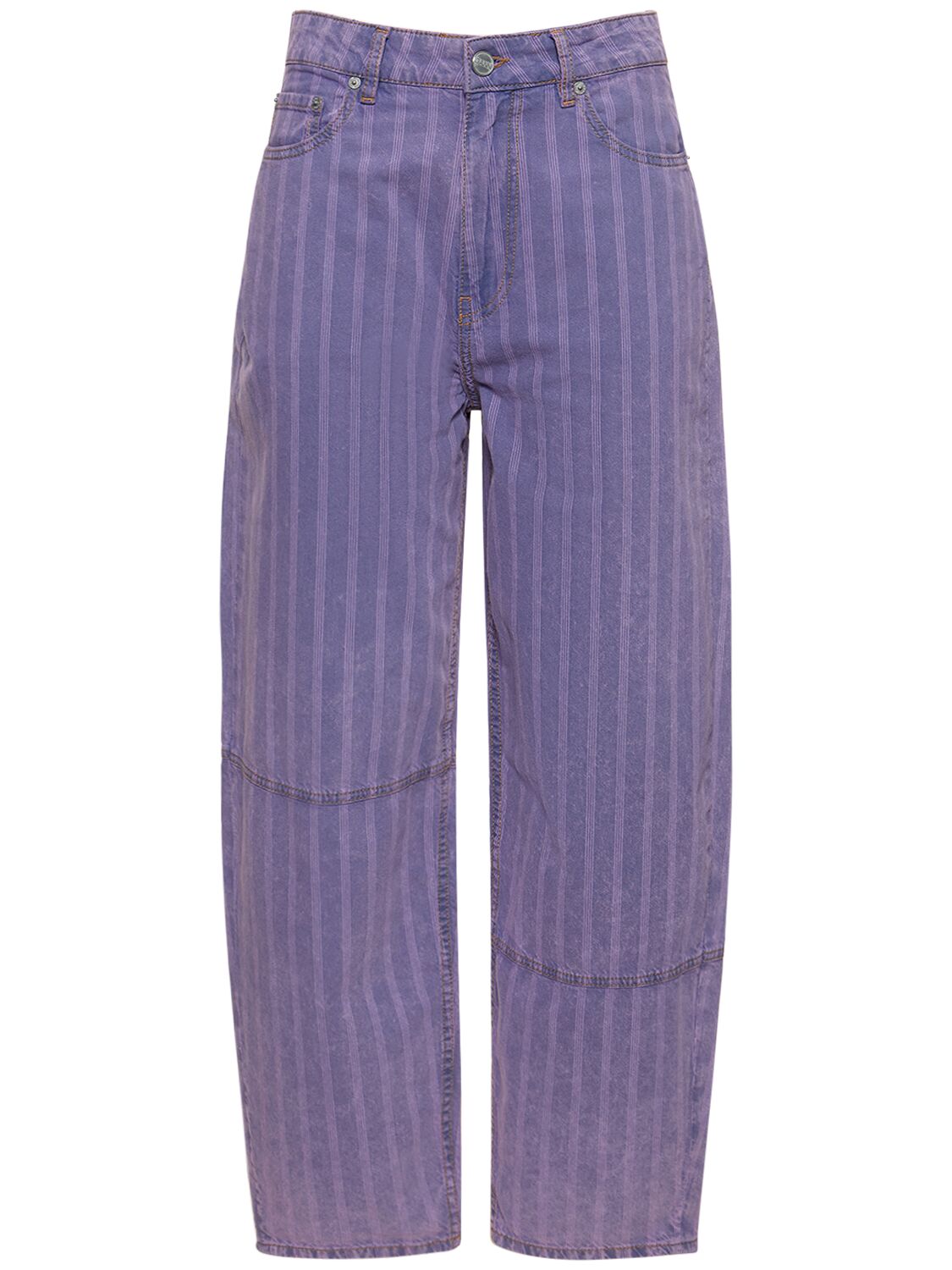 Shop Ganni Striped Light Cotton Denim Jeans In Mid Blue Stone