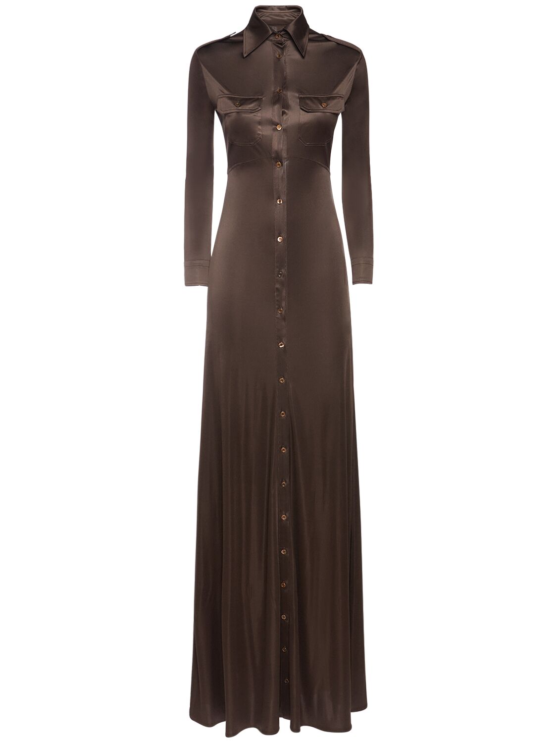 Tom Ford Shimmery Jersey Long Dress In Deep Brown