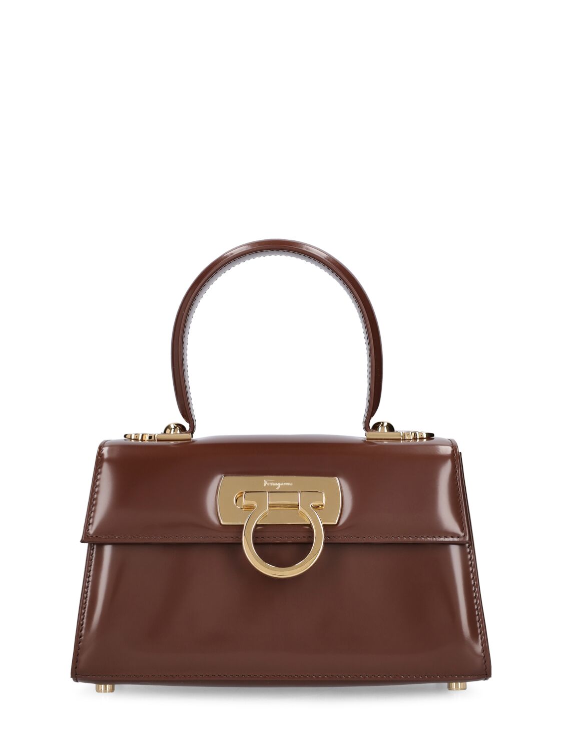 Shop Ferragamo Small Iconic Top Handle Bag In Cocoa Brown