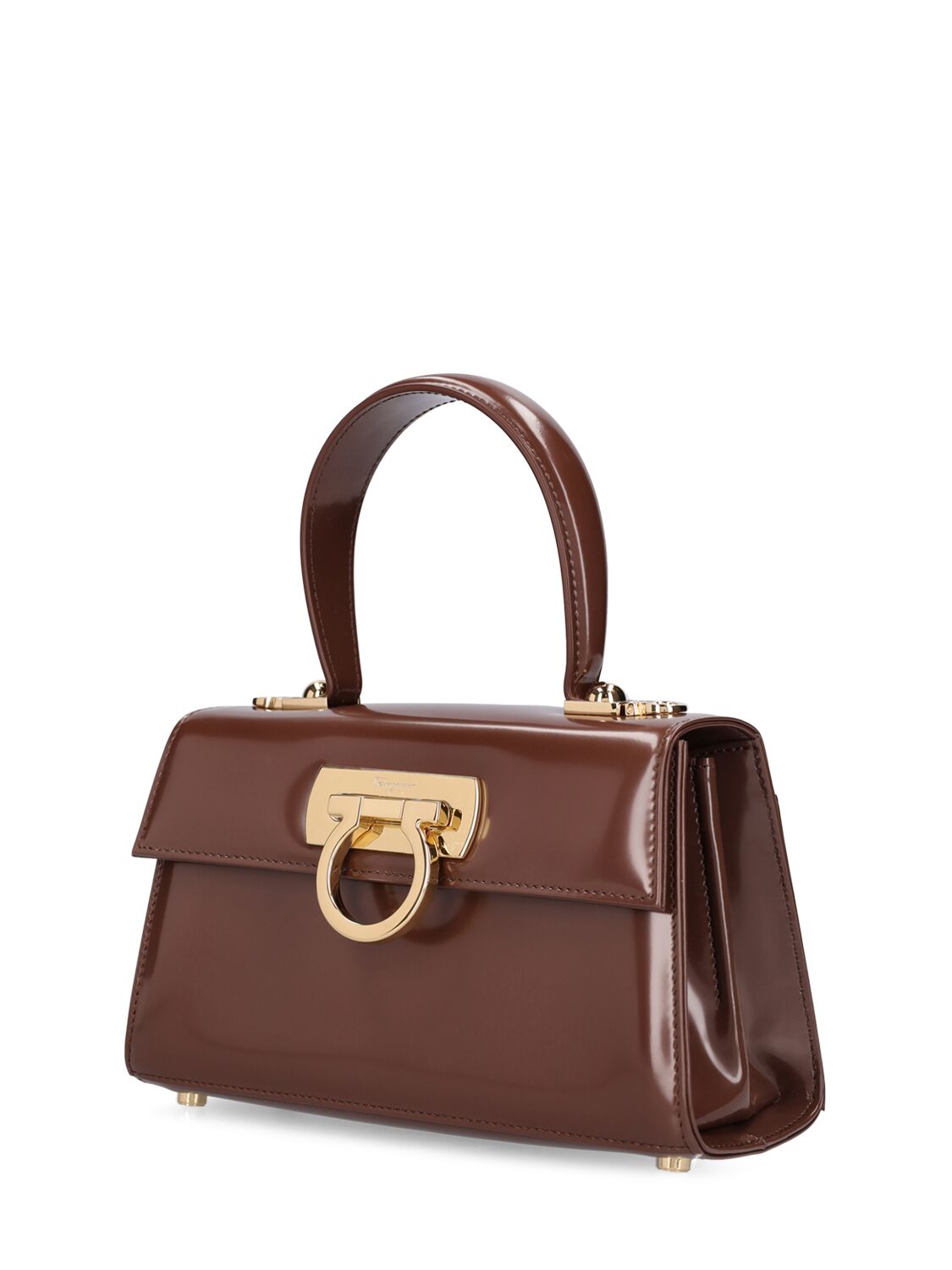 Shop Ferragamo Small Iconic Top Handle Bag In Cocoa Brown
