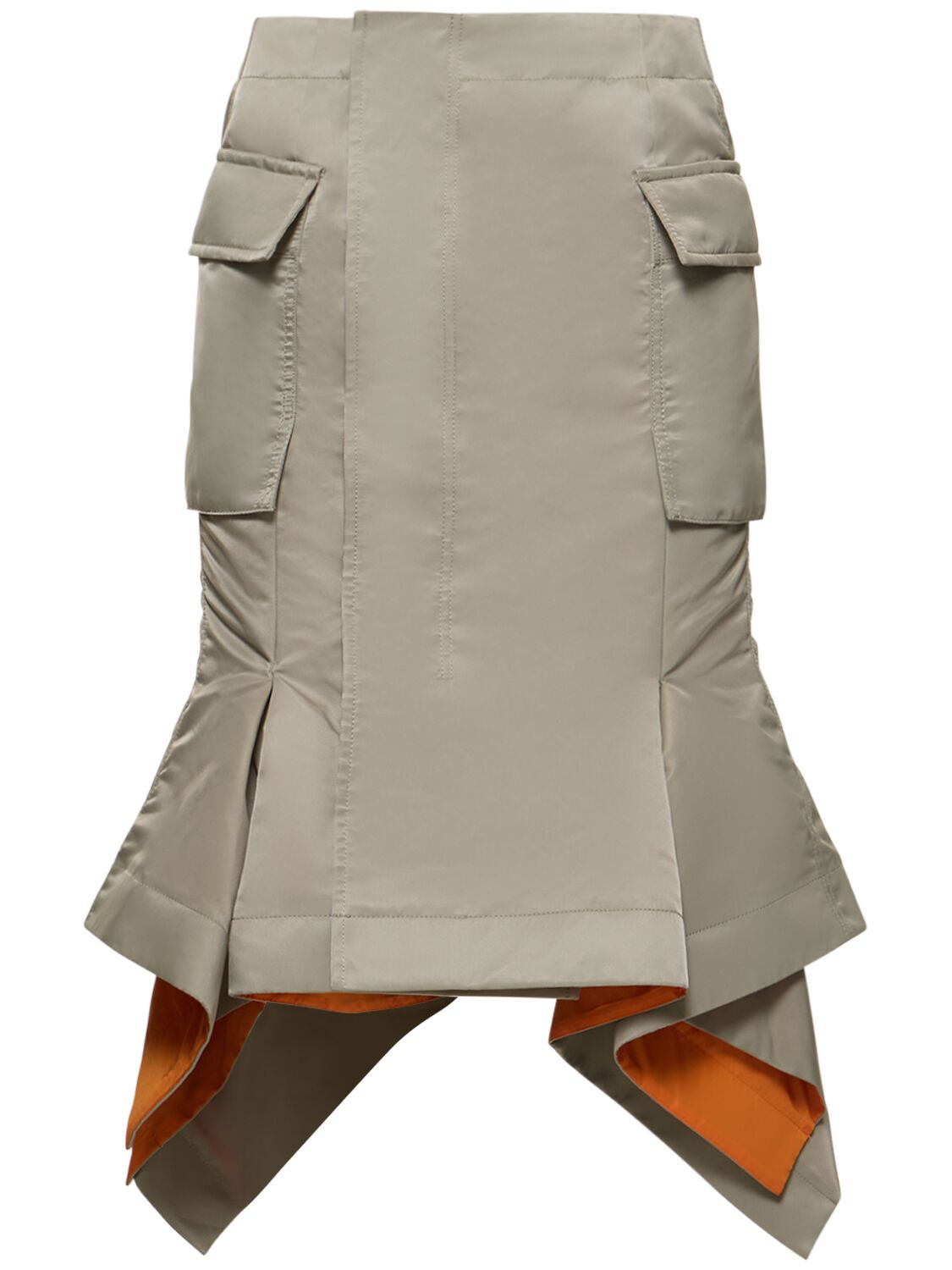 Shop Sacai Pleated Nylon Twill Cargo Midi Skirt In Khaki,orange