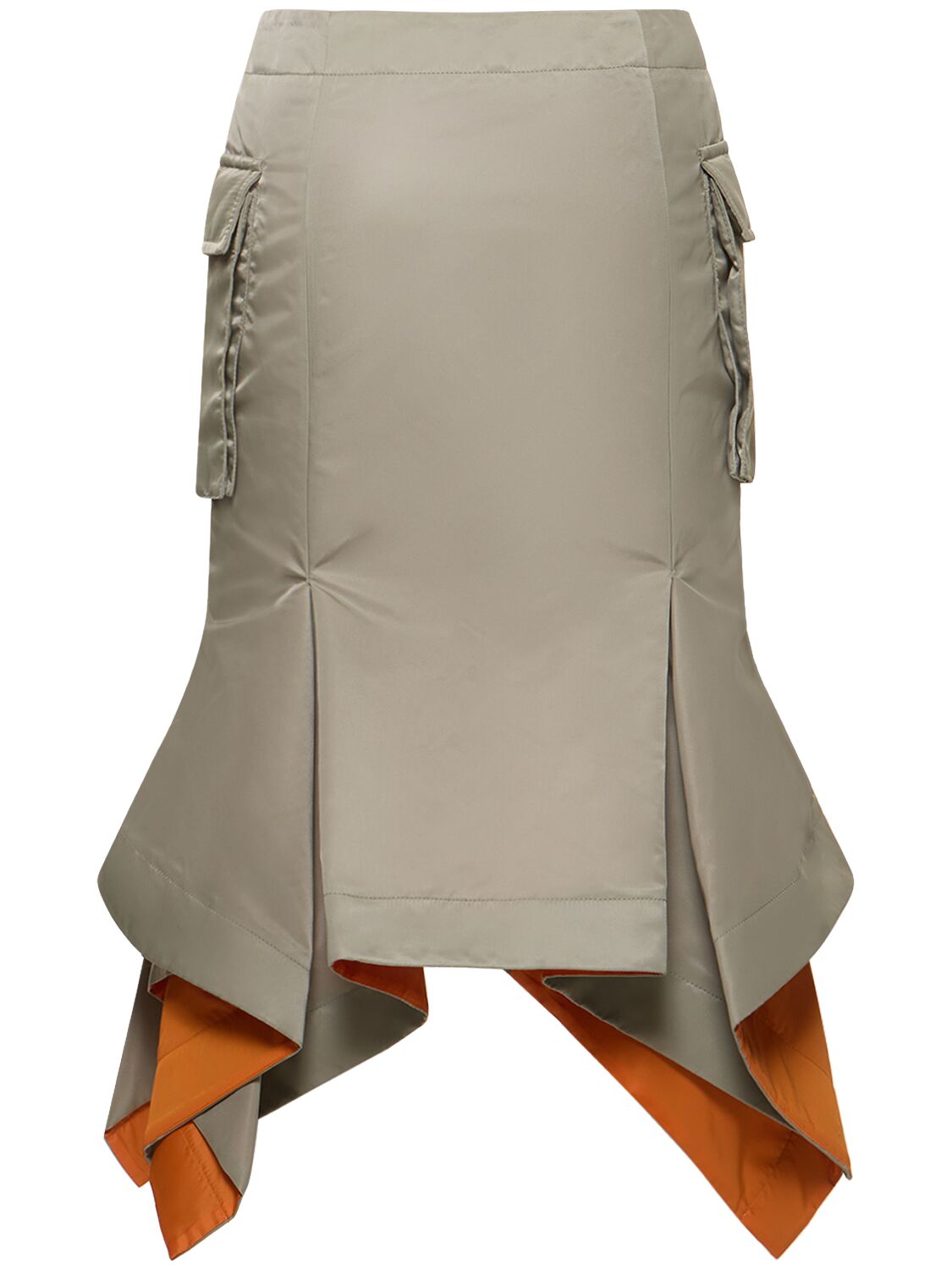Shop Sacai Pleated Nylon Twill Cargo Midi Skirt In Khaki,orange