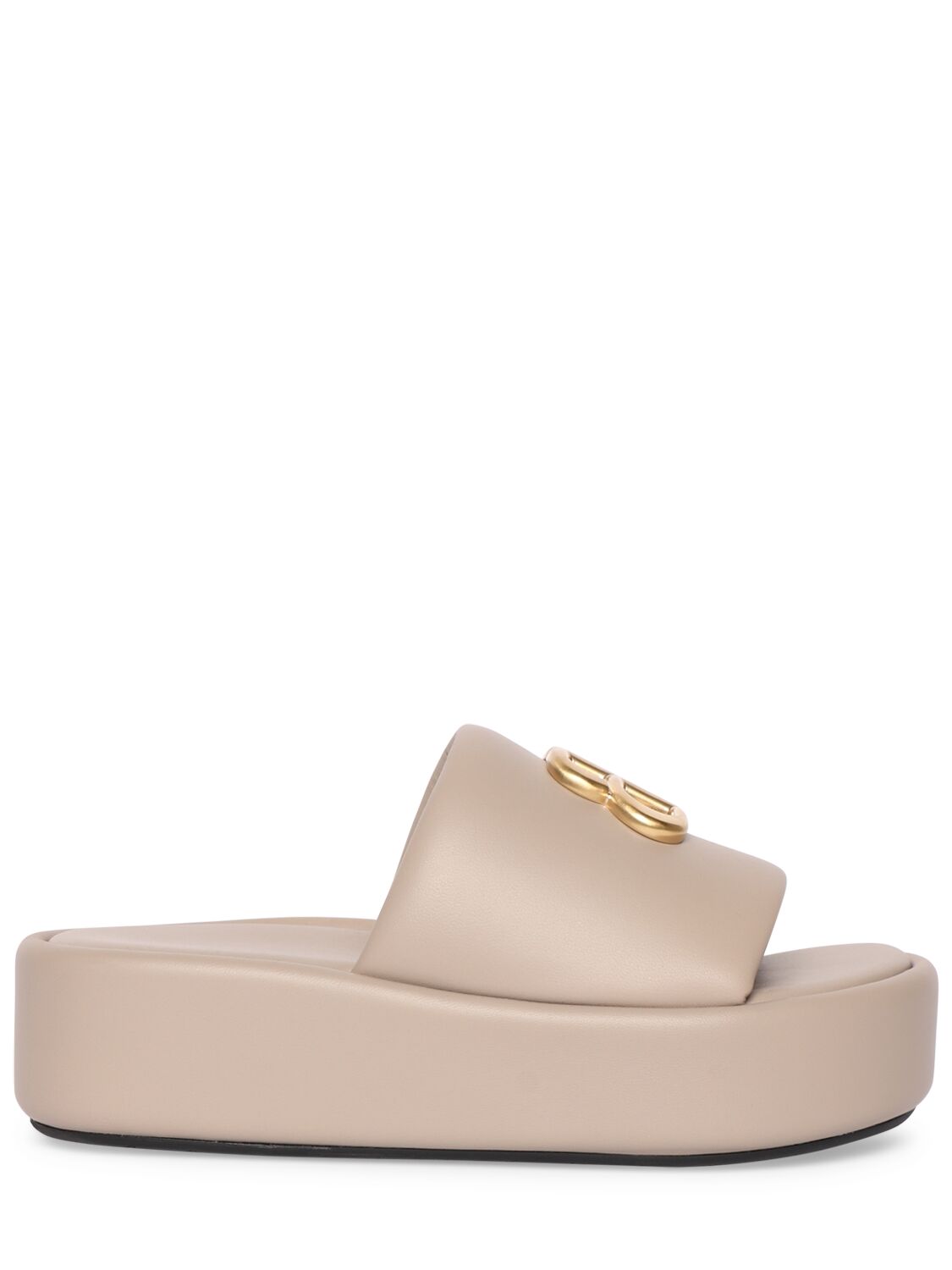 Shop Balenciaga 80mm Bb Shiny Leather Slide Sandals In Beige