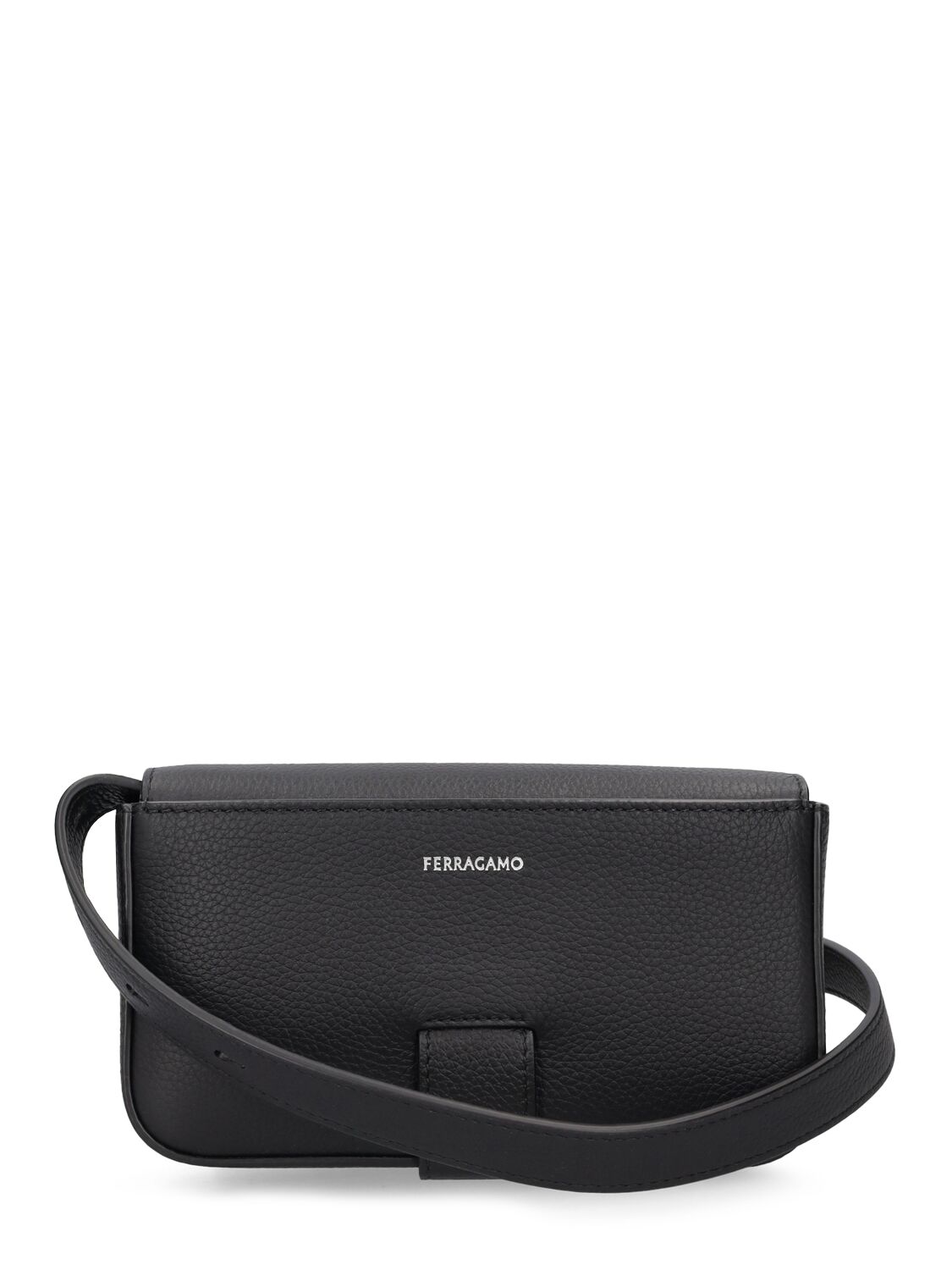 Shop Ferragamo Twins Logo Leather Shoulder Bag In Black