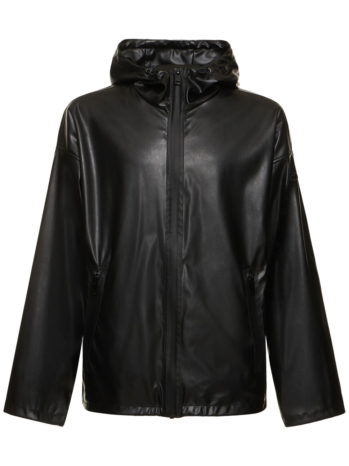 Shop Diesel Oval-d Faux Leather Hooded Jacket In Black