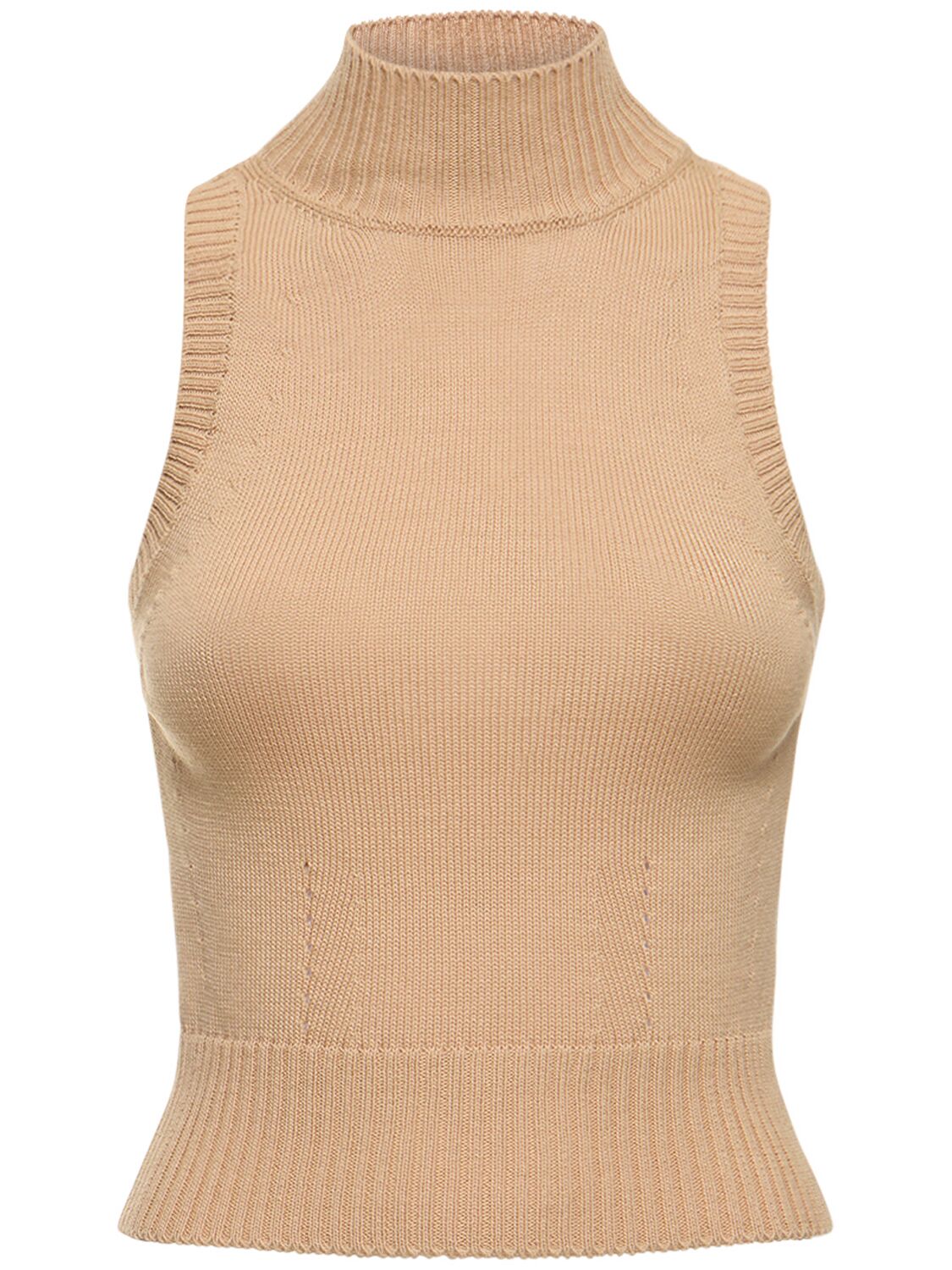 Image of Cotton Knit Turtleneck Sleeveless Top