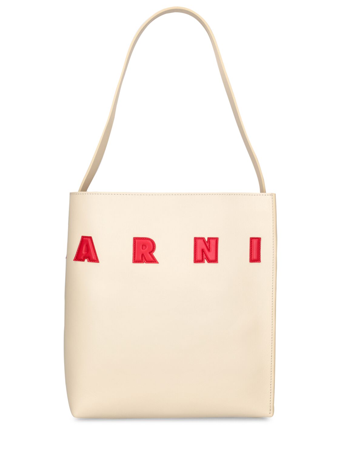 Marni Small Museo Leather Hobo Bag In Ivory,laquer