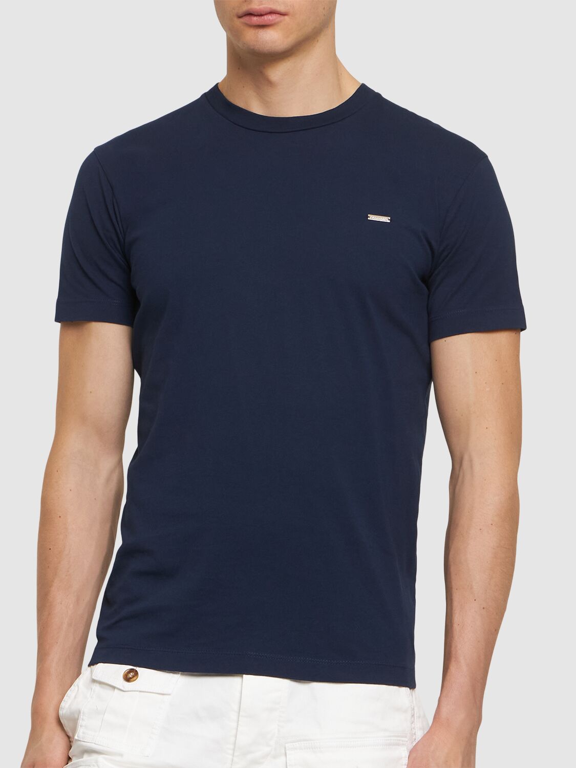 Shop Dsquared2 Logo Cotton Jersey T-shirt In Navy