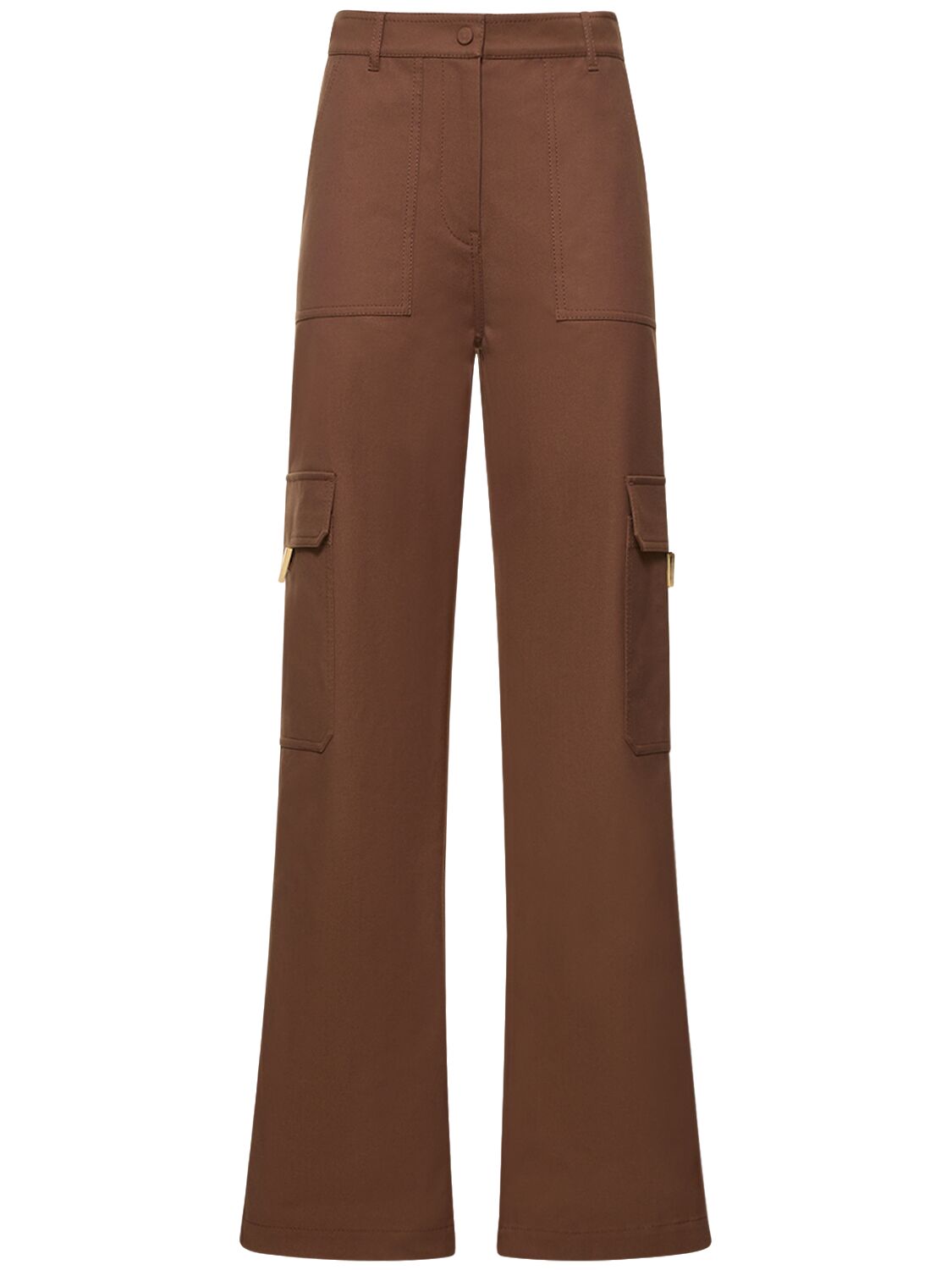 Valentino Canvas Straight High Waist Cargo Pants In Brown