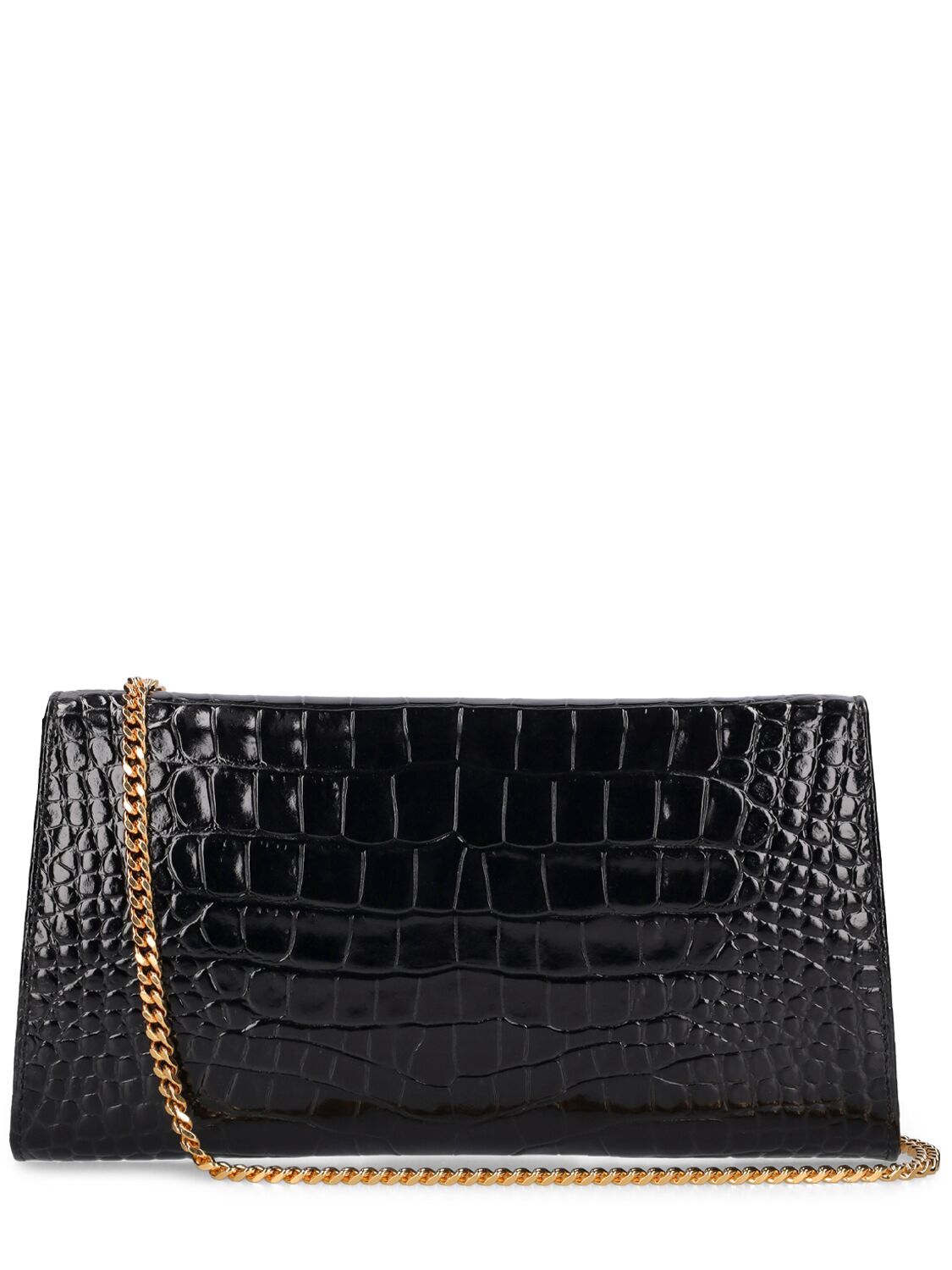Shop Tom Ford Shiny Croc Embossed Leather Clutch In Black