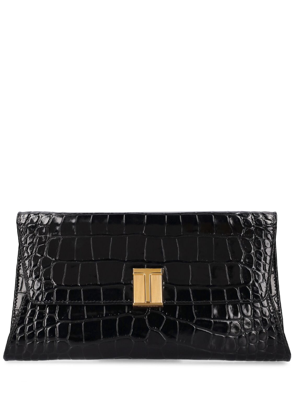 Image of Shiny Croc Embossed Leather Clutch
