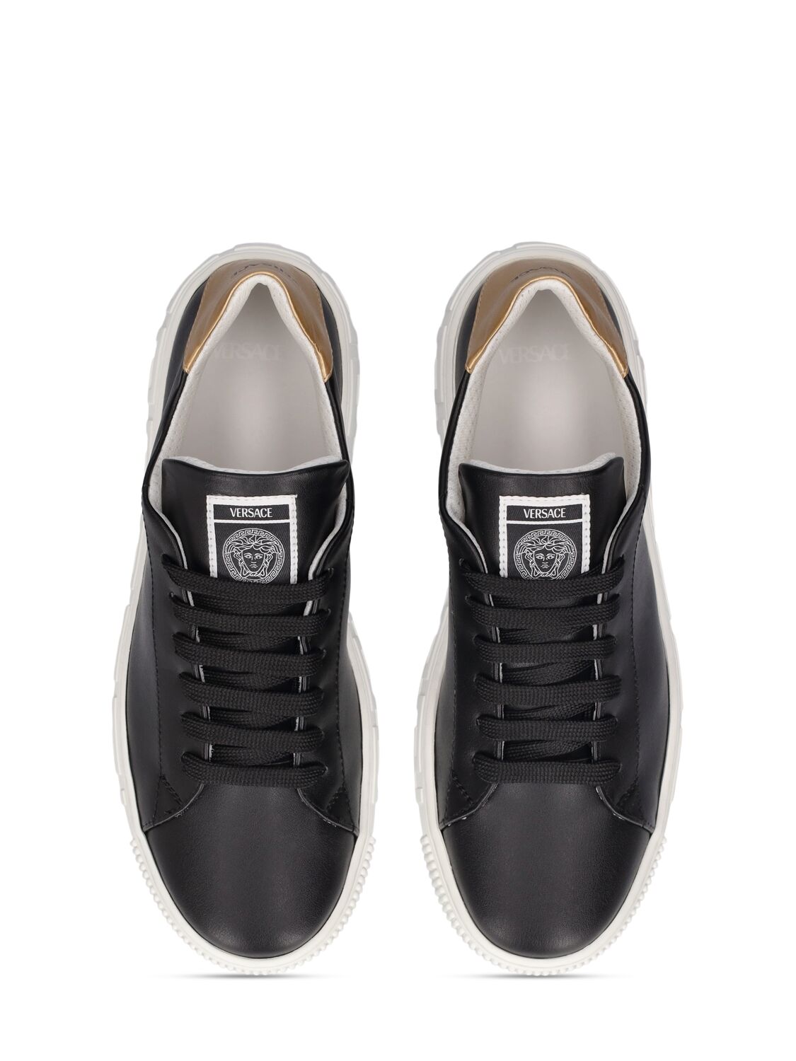 Shop Versace La Greca Fabric Sneakers In Black,gold