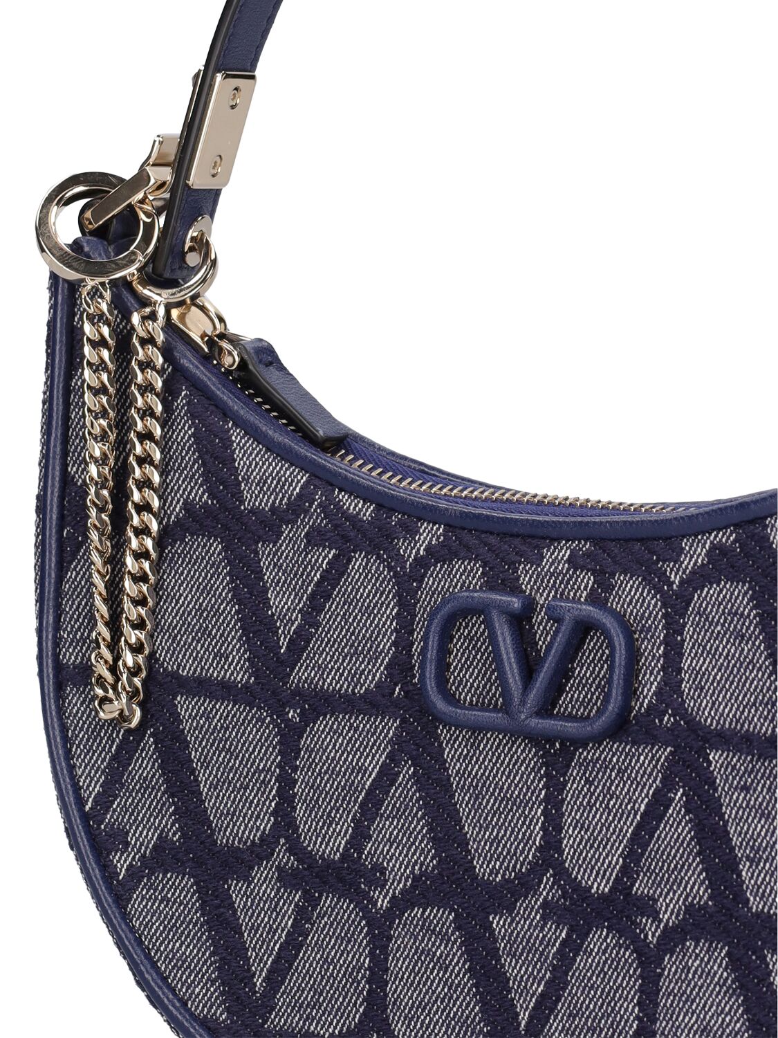 Shop Valentino Mini V Logo Signature Denim Hobo Bag In Melange,denim