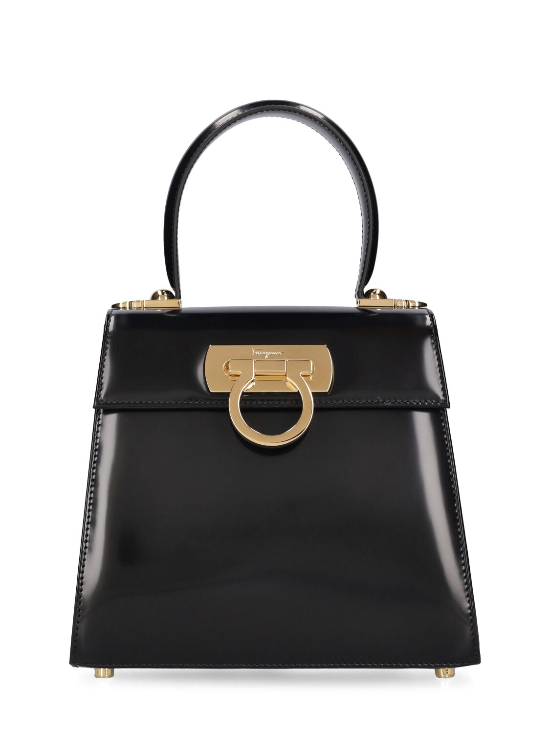 Shop Ferragamo Iconic Leather Top Handle Bag In Black