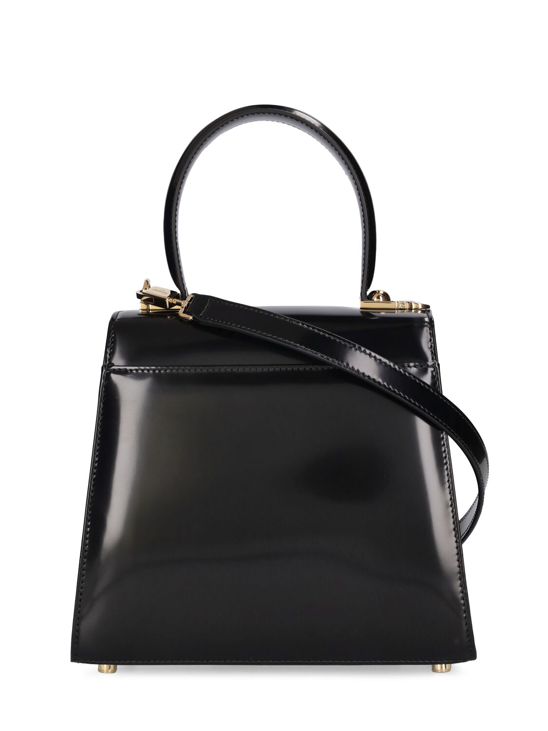 Shop Ferragamo Iconic Leather Top Handle Bag In Black