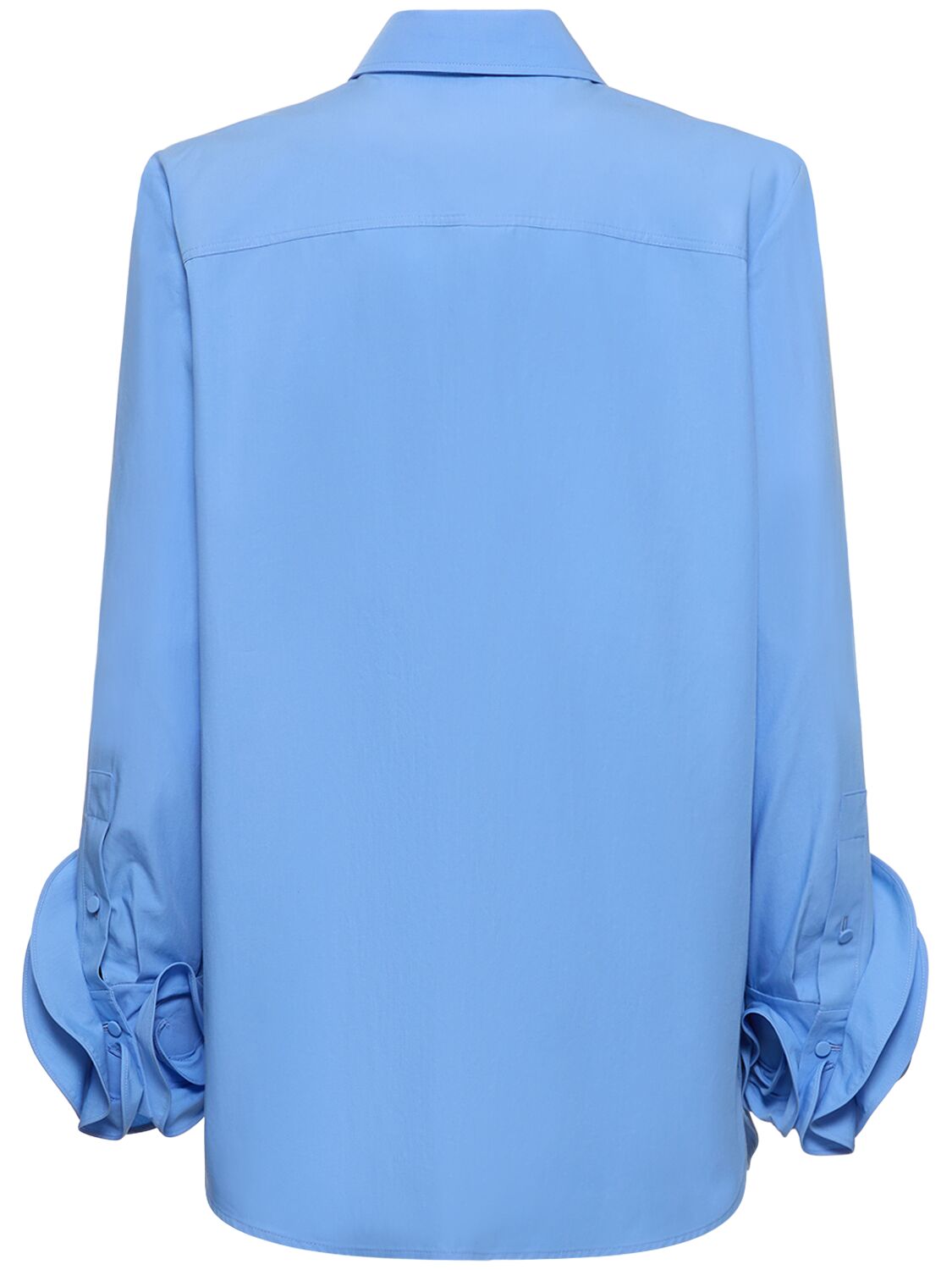 Shop Valentino Cotton Poplin Shirt W/ Rose Cuffs In Periwinkle Blue