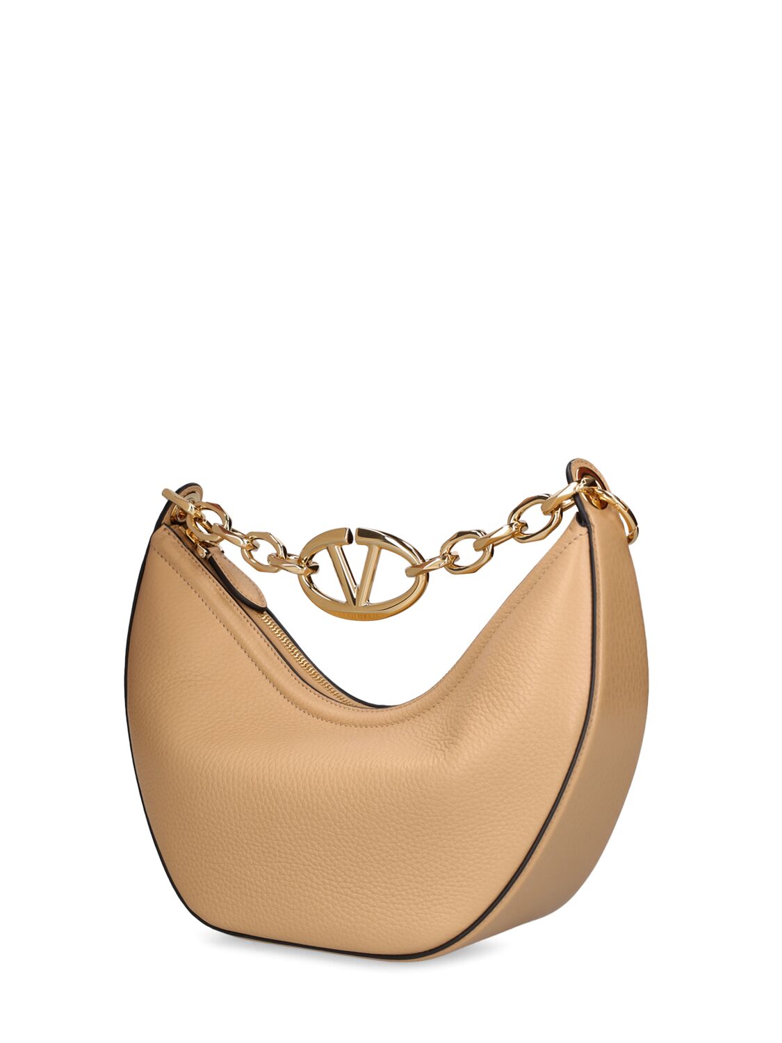 Shop Valentino Small V Logo Gate Leather Top Handle Bag In Cappuccino