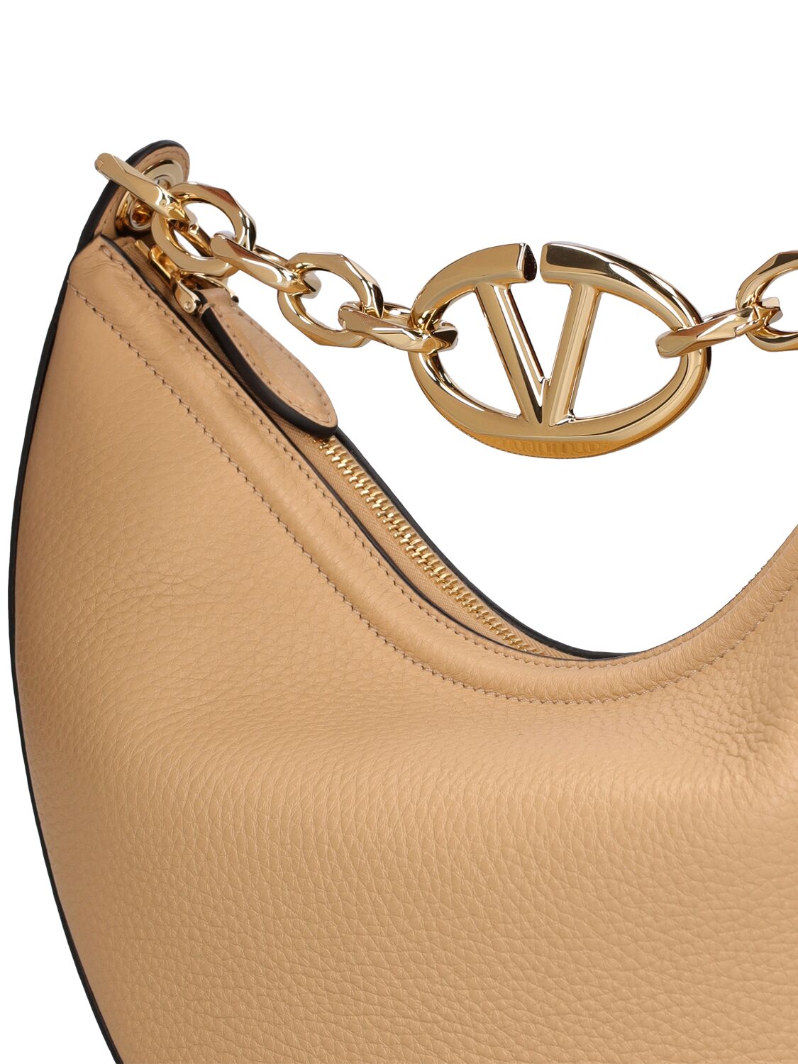 Shop Valentino Small V Logo Gate Leather Top Handle Bag In Cappuccino