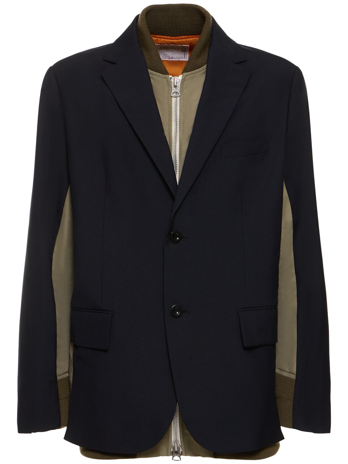 Sacai Tailored Blazer & Nylon Twill Jacket In Navy×khaki Beig