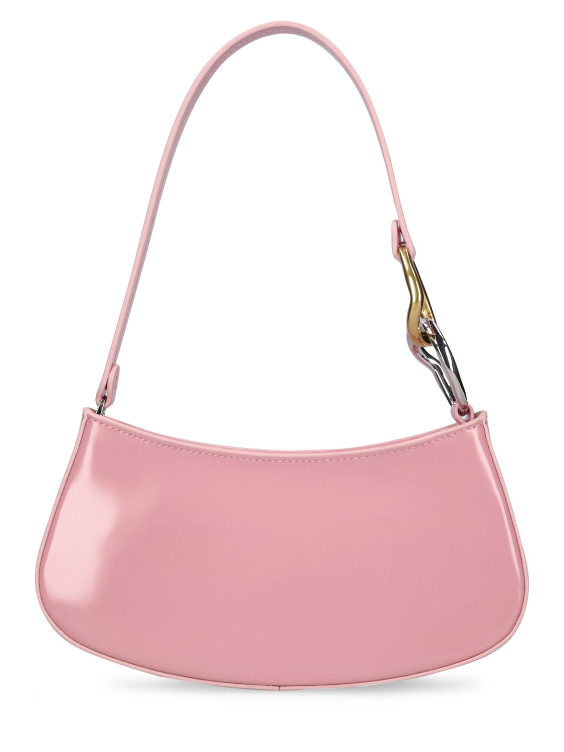 Shop Staud Ollie Patent Leather Shoulder Bag In Cherry Blossom