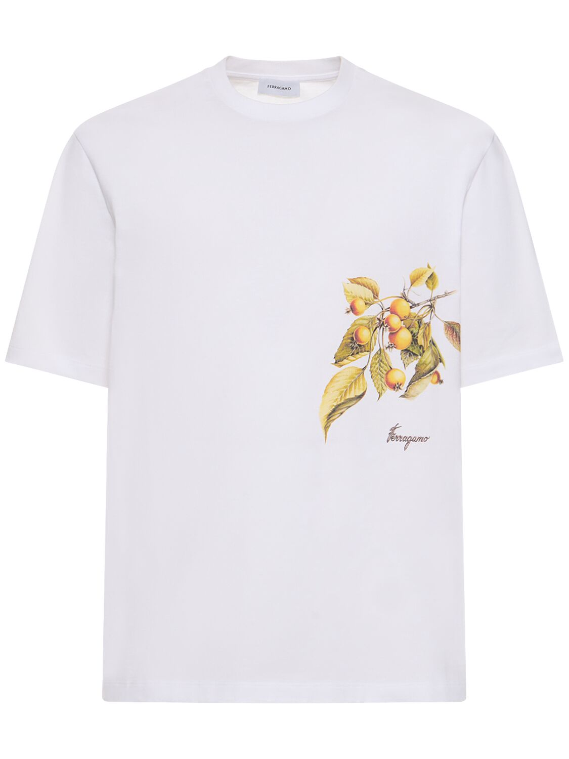 Ferragamo Botanical-print Cotton T-shirt In White