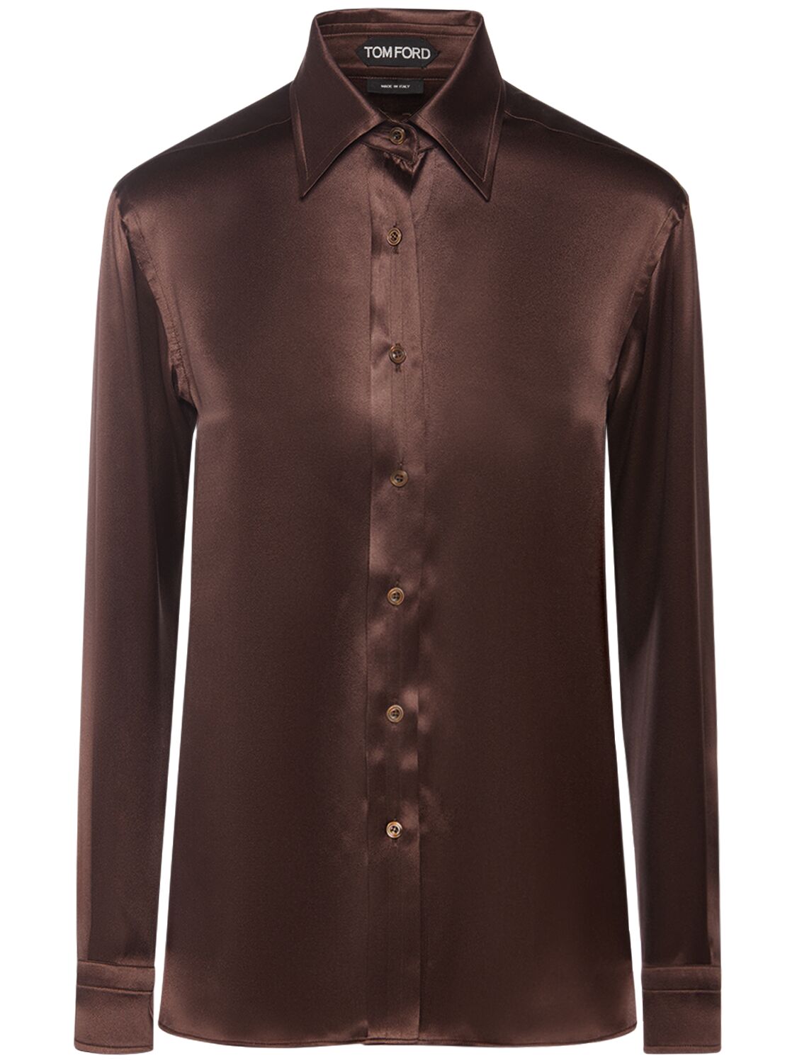 Shop Tom Ford Fluid Silk Charmeuse Shirt In Brown