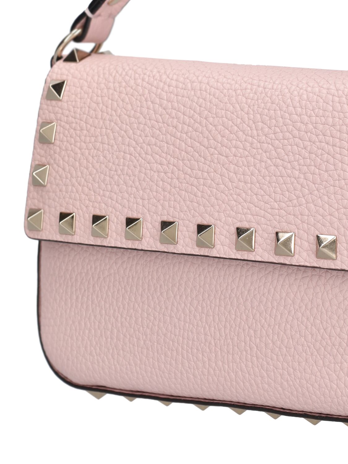 Shop Valentino Small Rockstud Leather Top Handle Bag In Rose Quartz
